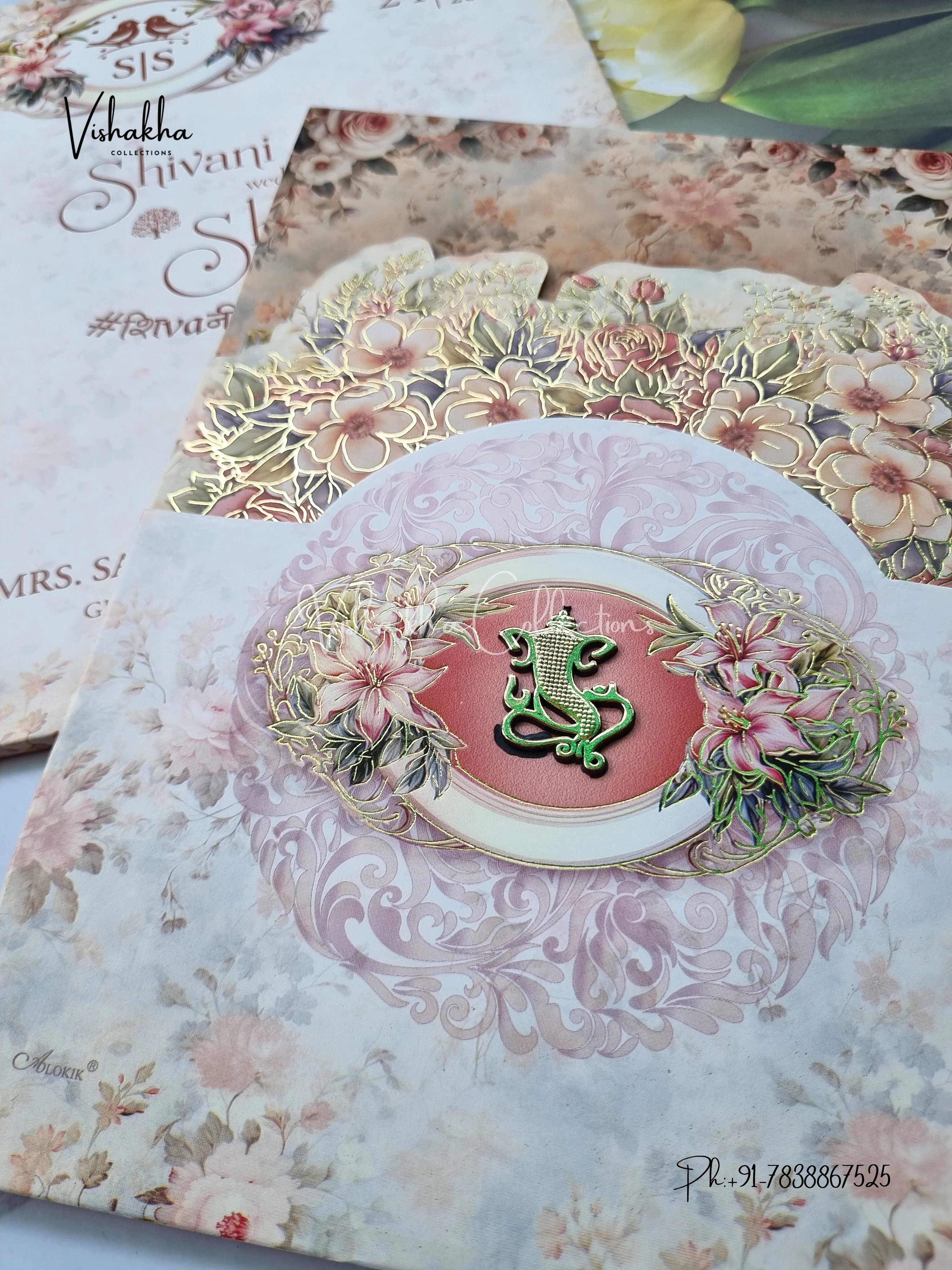 Semi Box Flower Hindu Muslim Christian Sikh invitation Cards ATS-5207 - Image 2