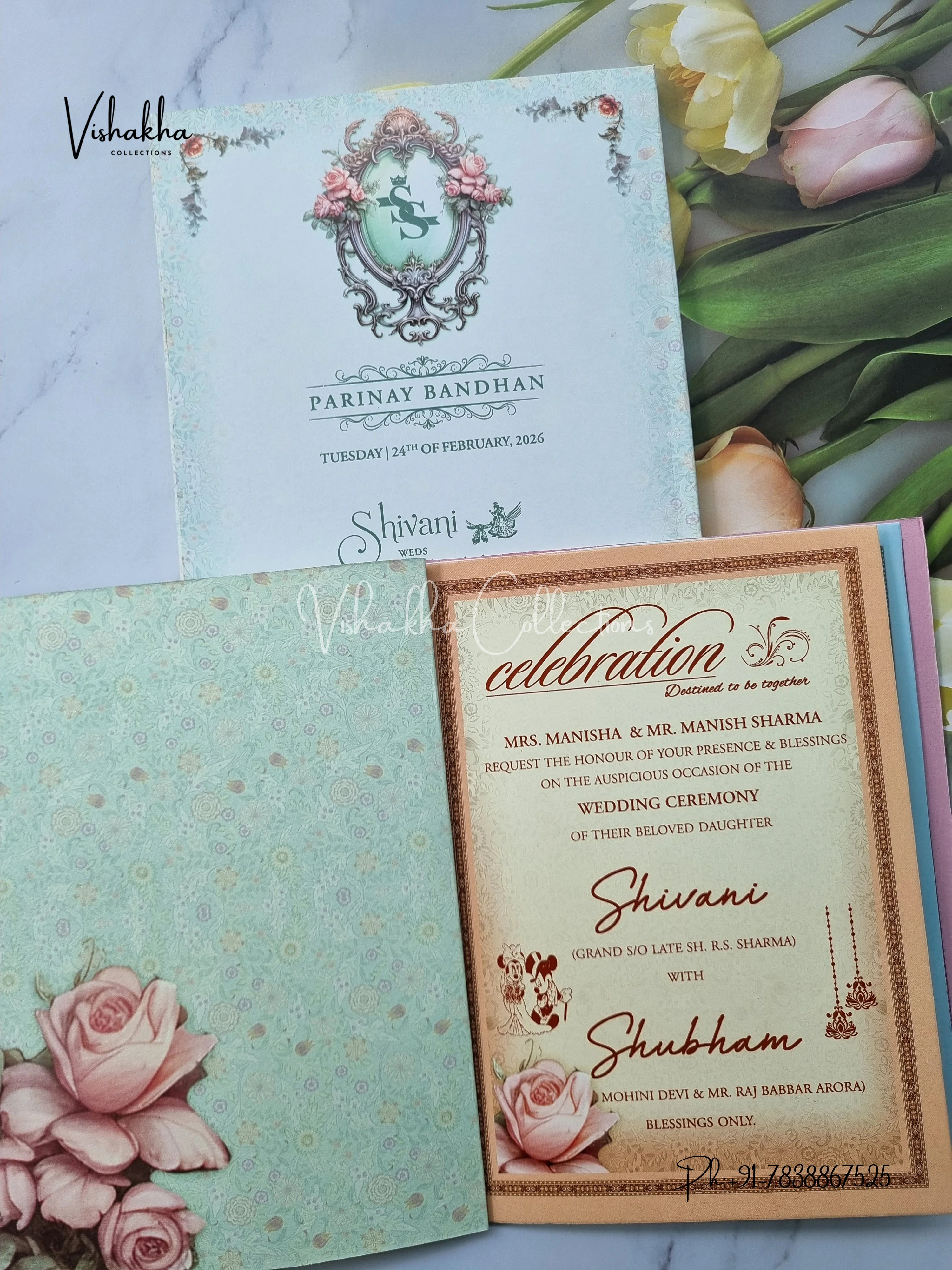 Semi Box Flower Hindu Muslim Christian Sikh invitation Cards ATS-5229 - Image 3