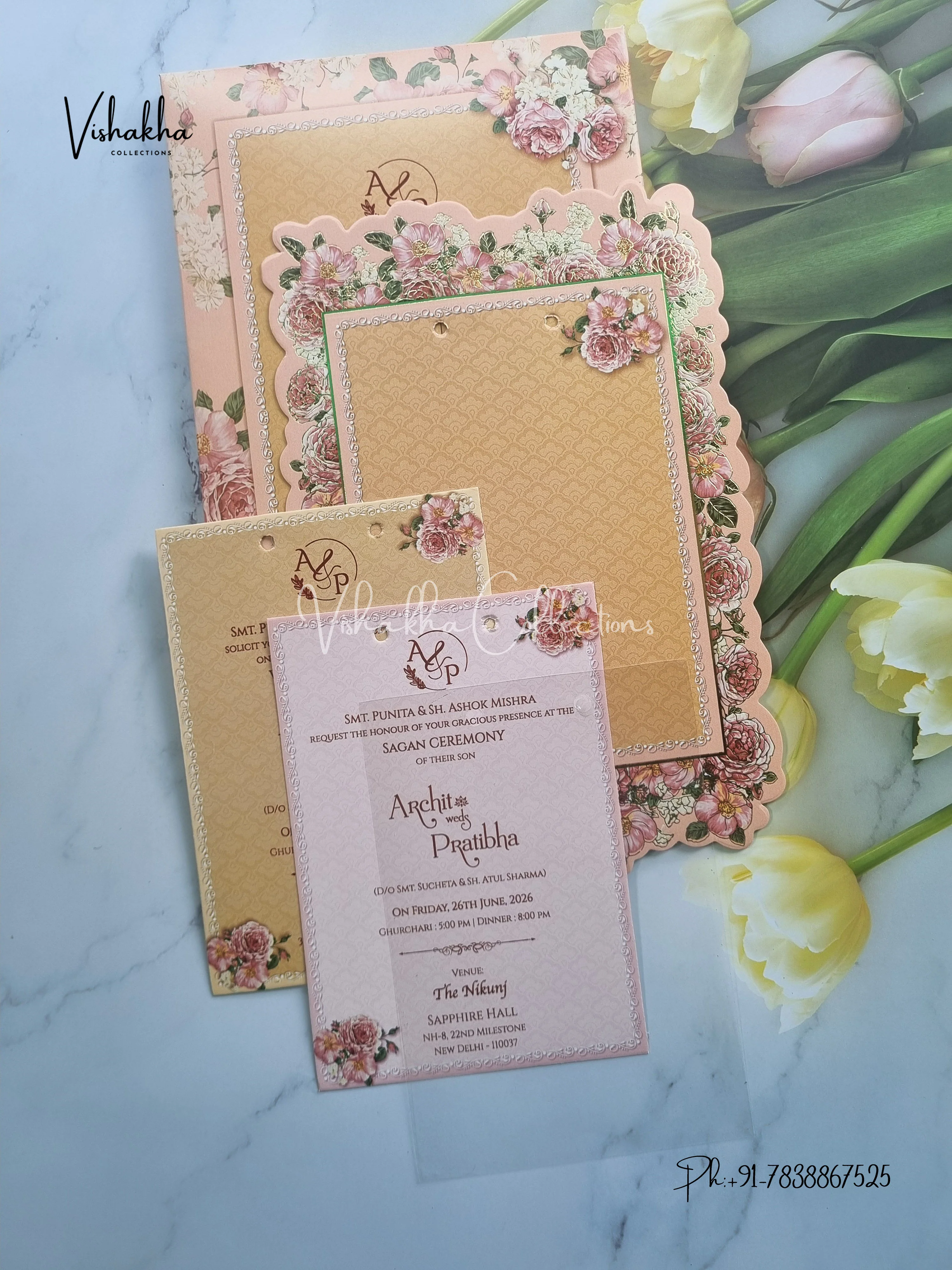 Semi Box Flower Hindu Muslim Christian Sikh invitation Cards CR-6025 - Image 3