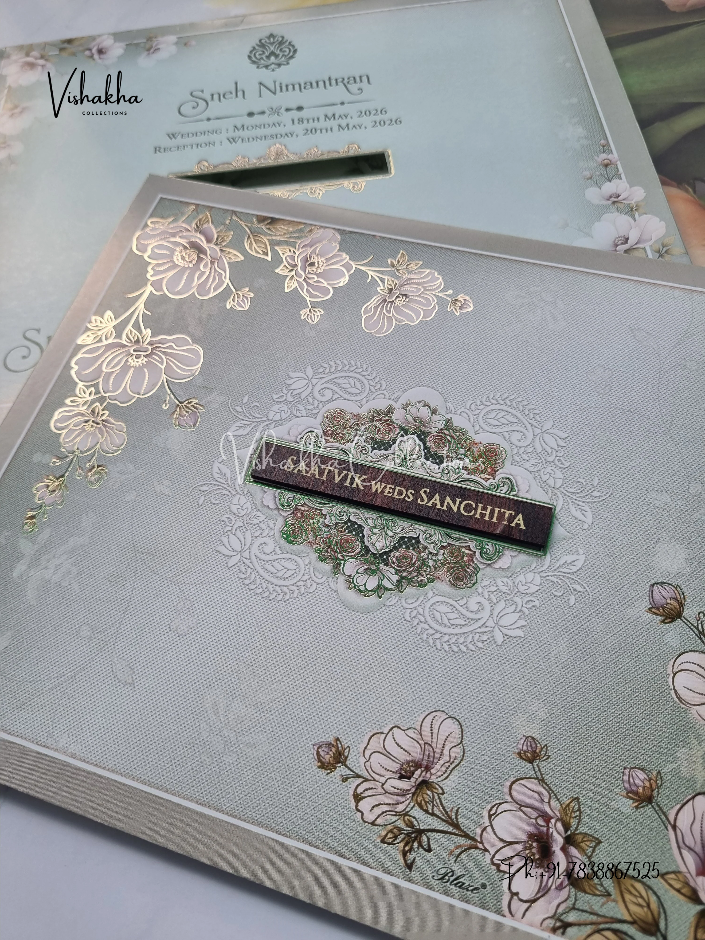 Semi Box Flower Hindu Muslim Christian Sikh invitation Cards CR-7055 - Image 2