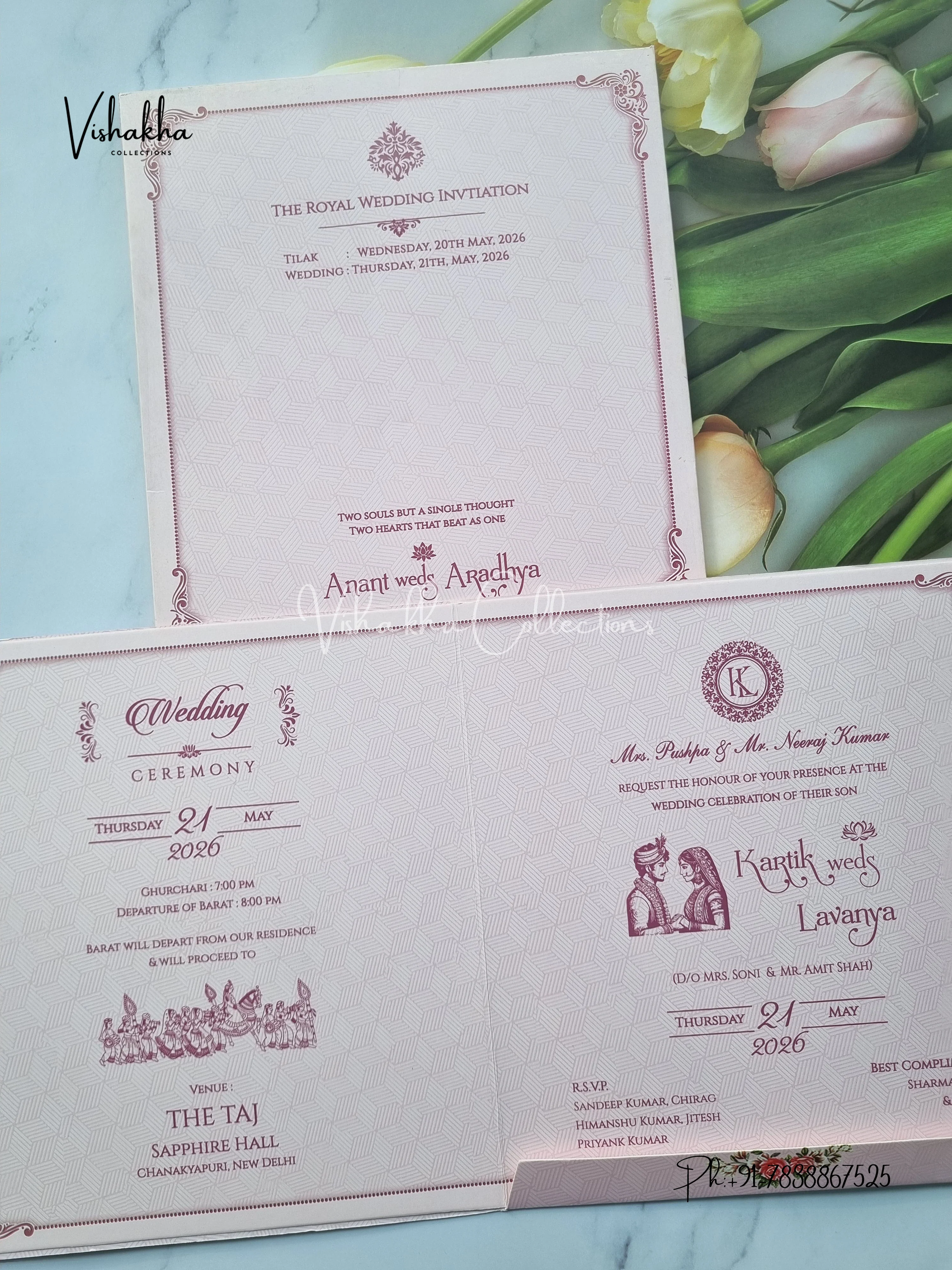 Semi Box Flower Hindu Muslim Christian Sikh invitation Cards CR-7058 - Image 3