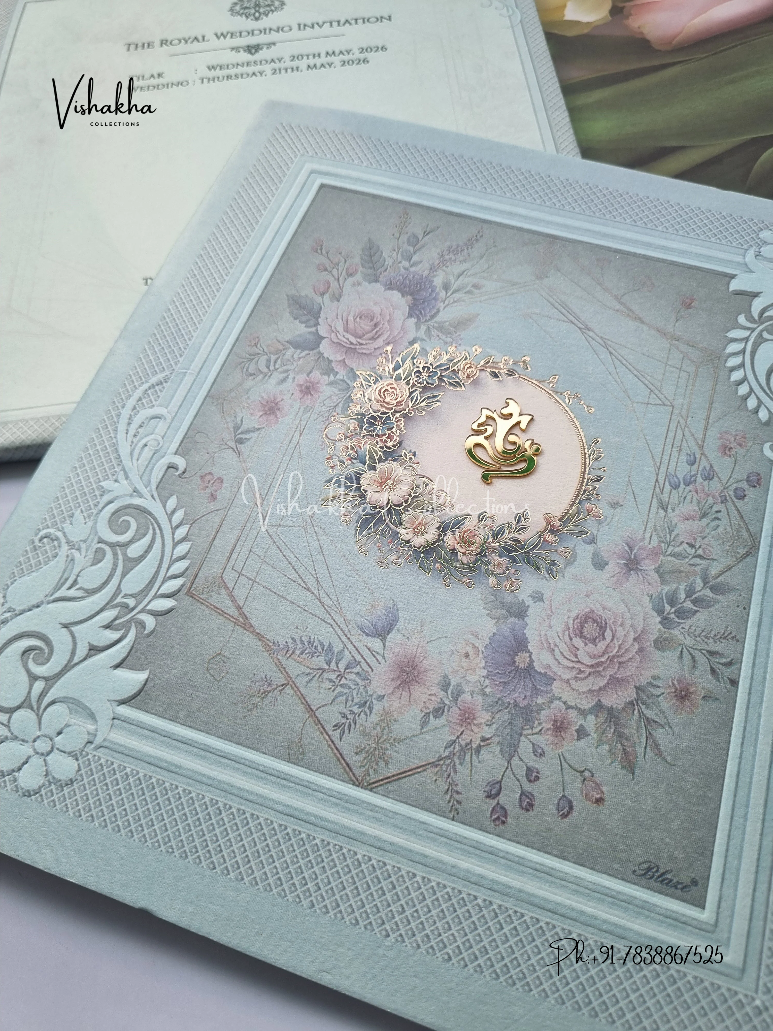 Semi Box Flower Hindu Muslim Christian Sikh invitation Cards CR-7061 - Image 2