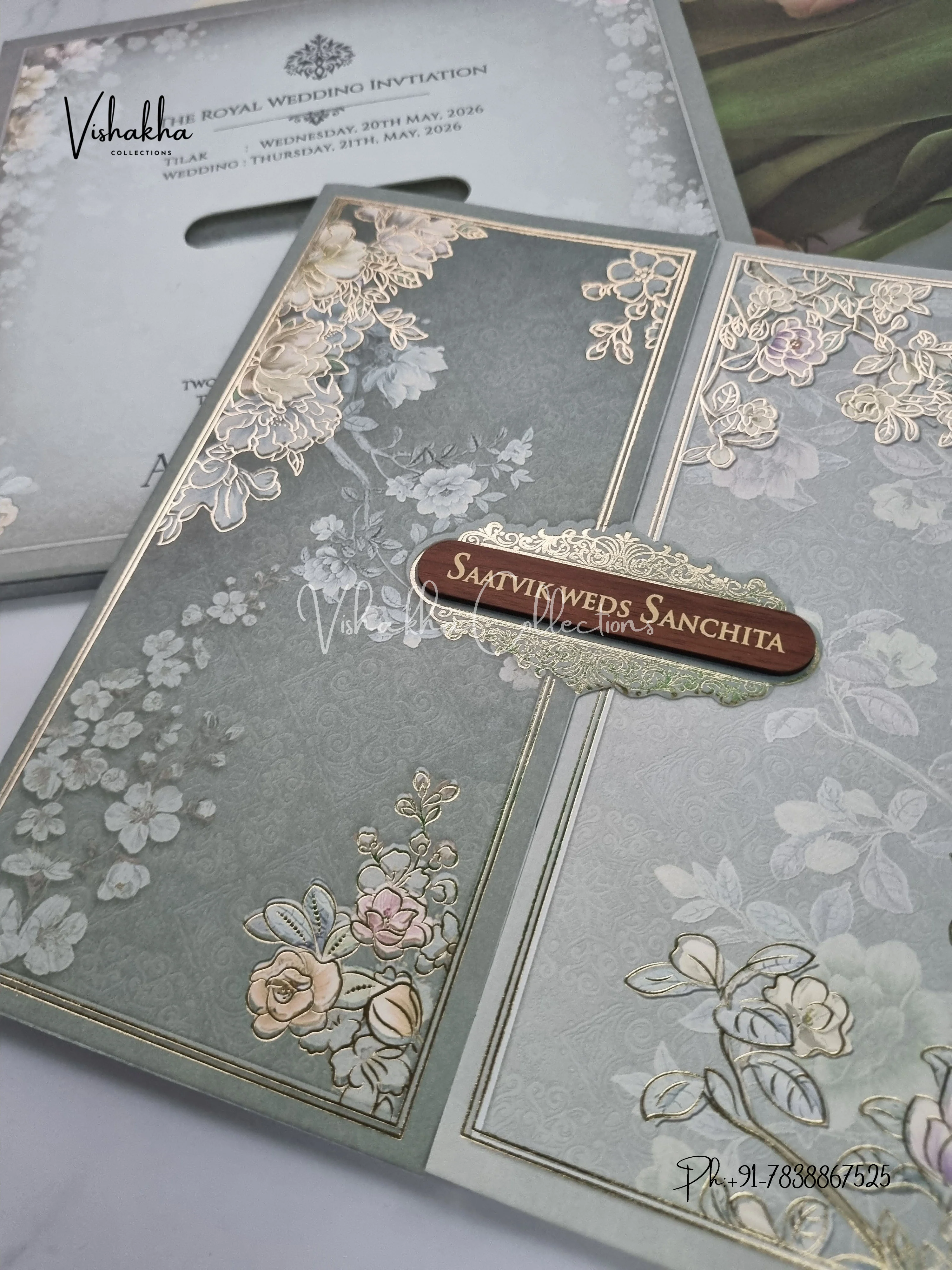 Semi Box Flower Hindu Muslim Christian Sikh invitation Cards CR-7066 - Image 2