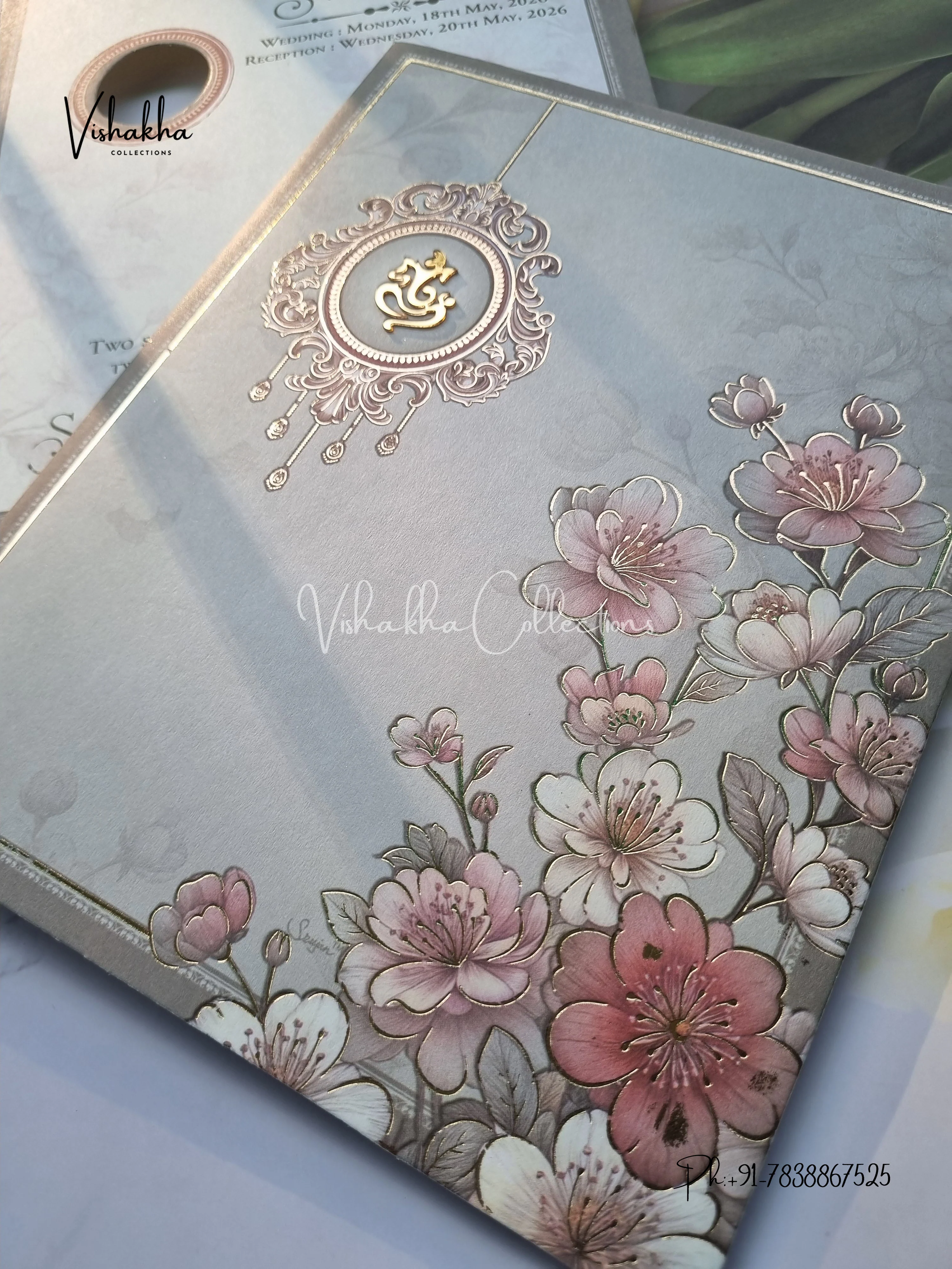 Semi Box Flower Hindu Muslim Christian Sikh invitation Cards CR-8025 - Image 2