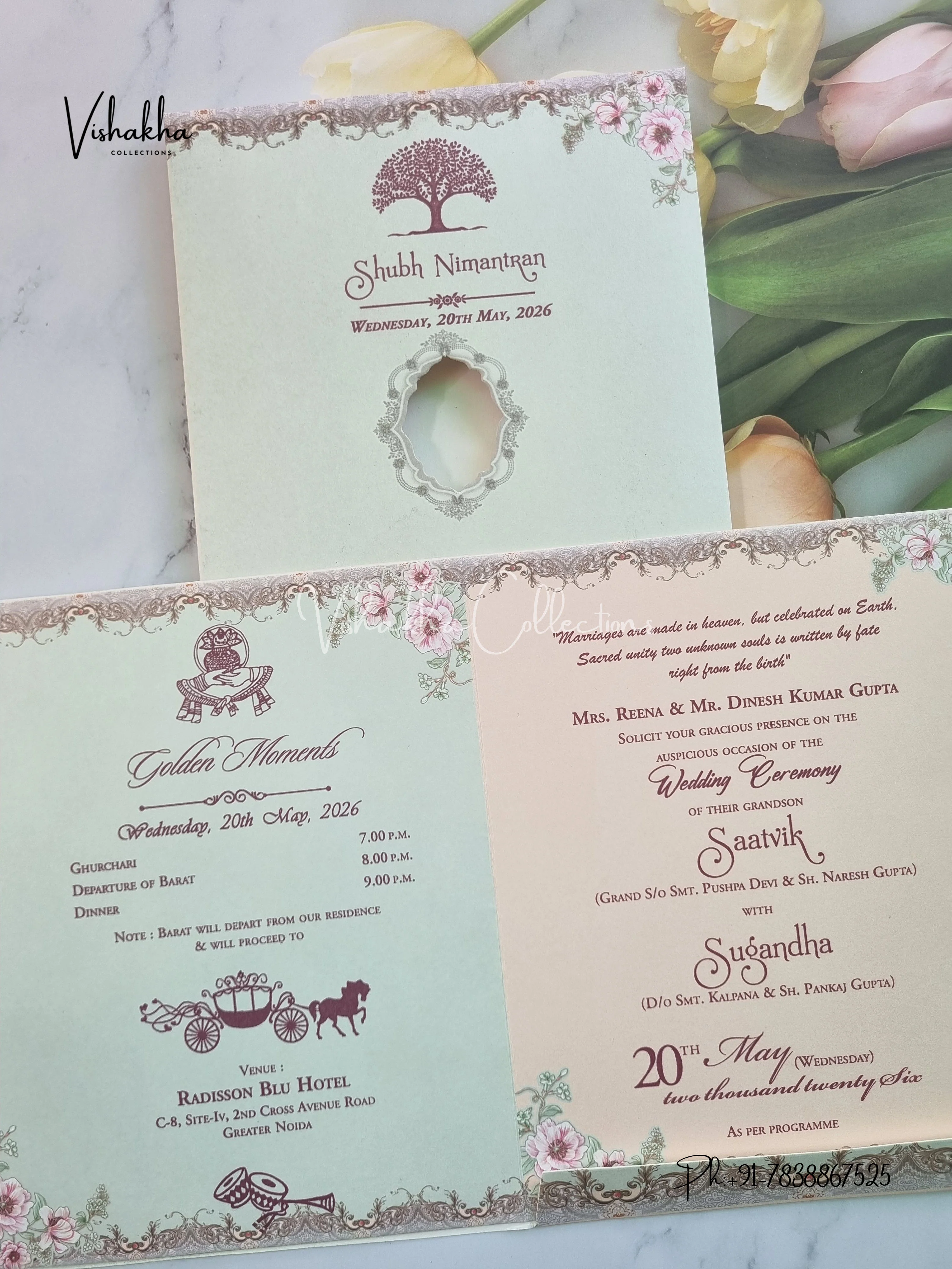 Semi Box Flower Hindu Muslim Christian Sikh invitation Cards CR-8026 - Image 3