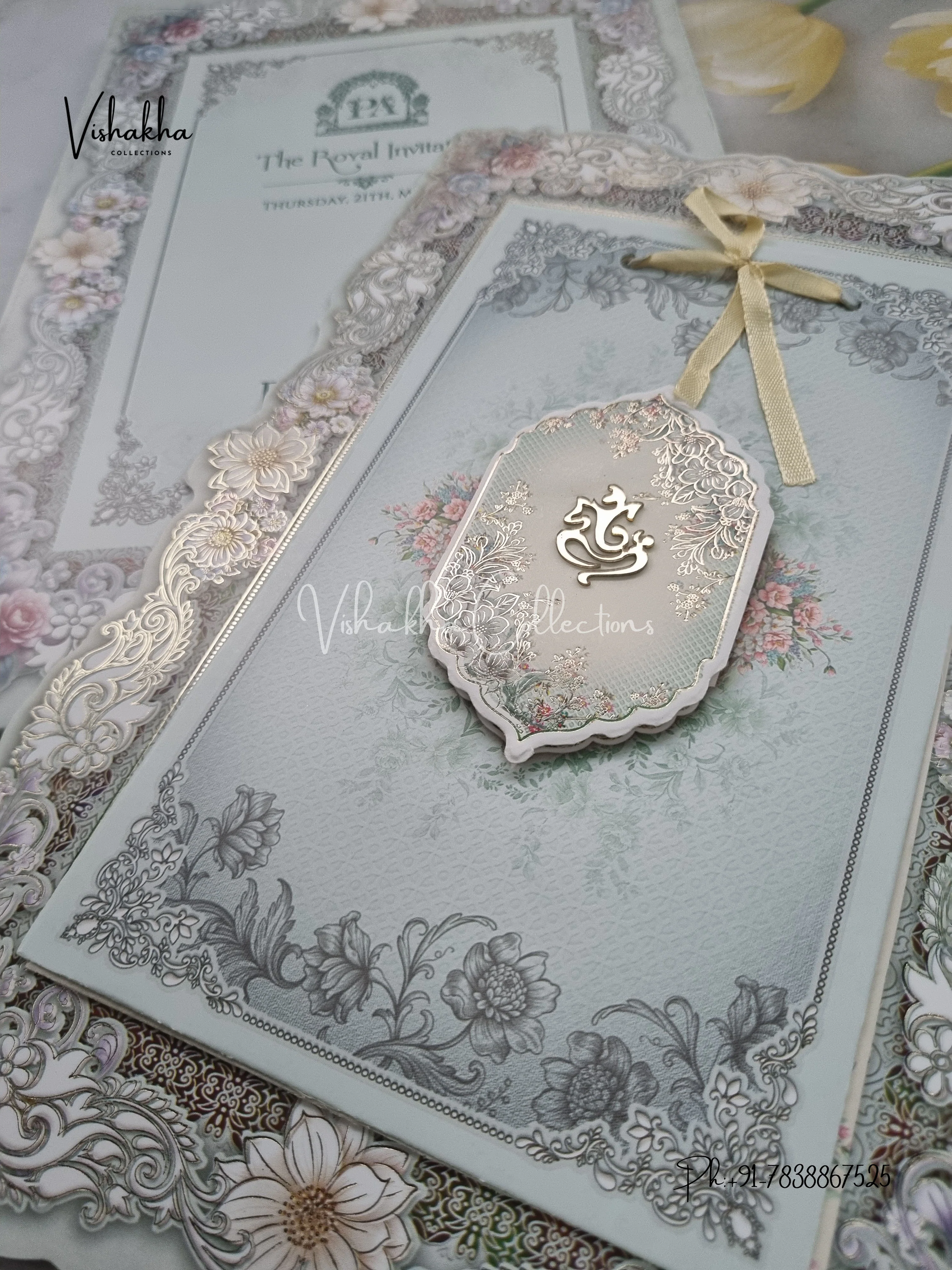 Semi Box Flower Hindu Muslim Christian Sikh invitation Cards CR-8044 - Image 2