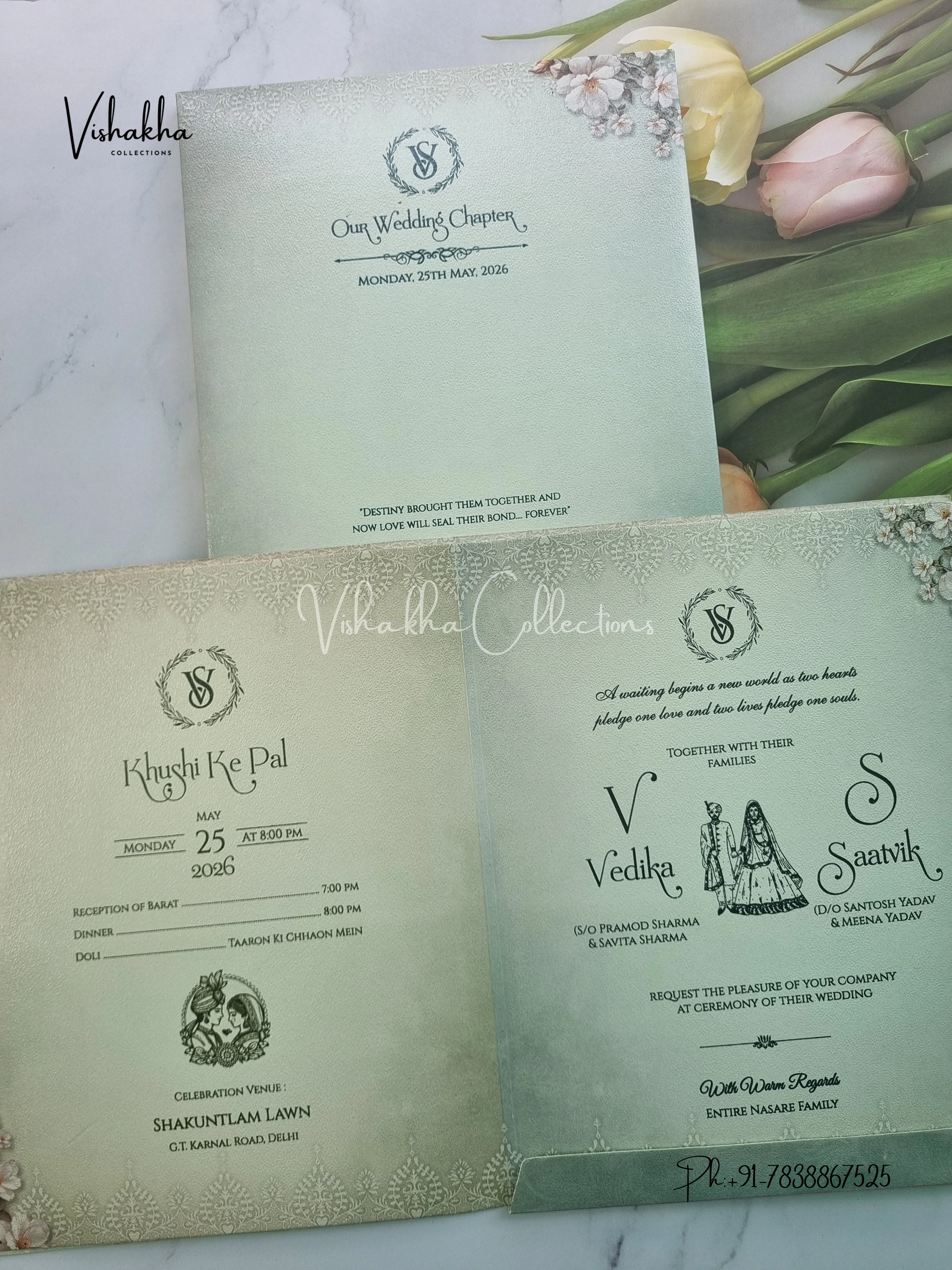 Semi Box Flower Hindu Muslim Christian Sikh invitation Cards CR-8055 - Image 3