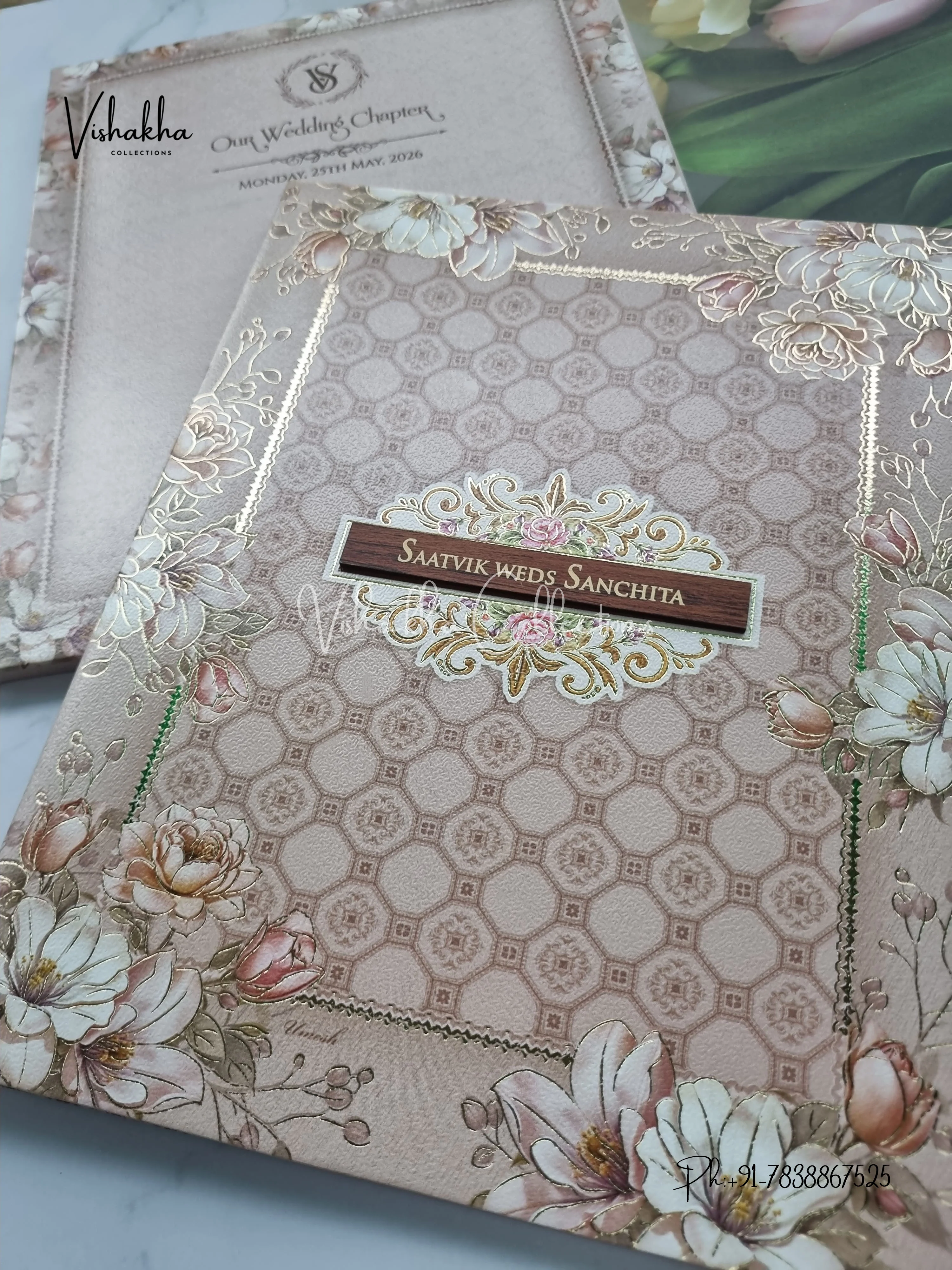 Semi Box Flower Hindu Muslim Christian Sikh invitation Cards CR-8056 - Image 2