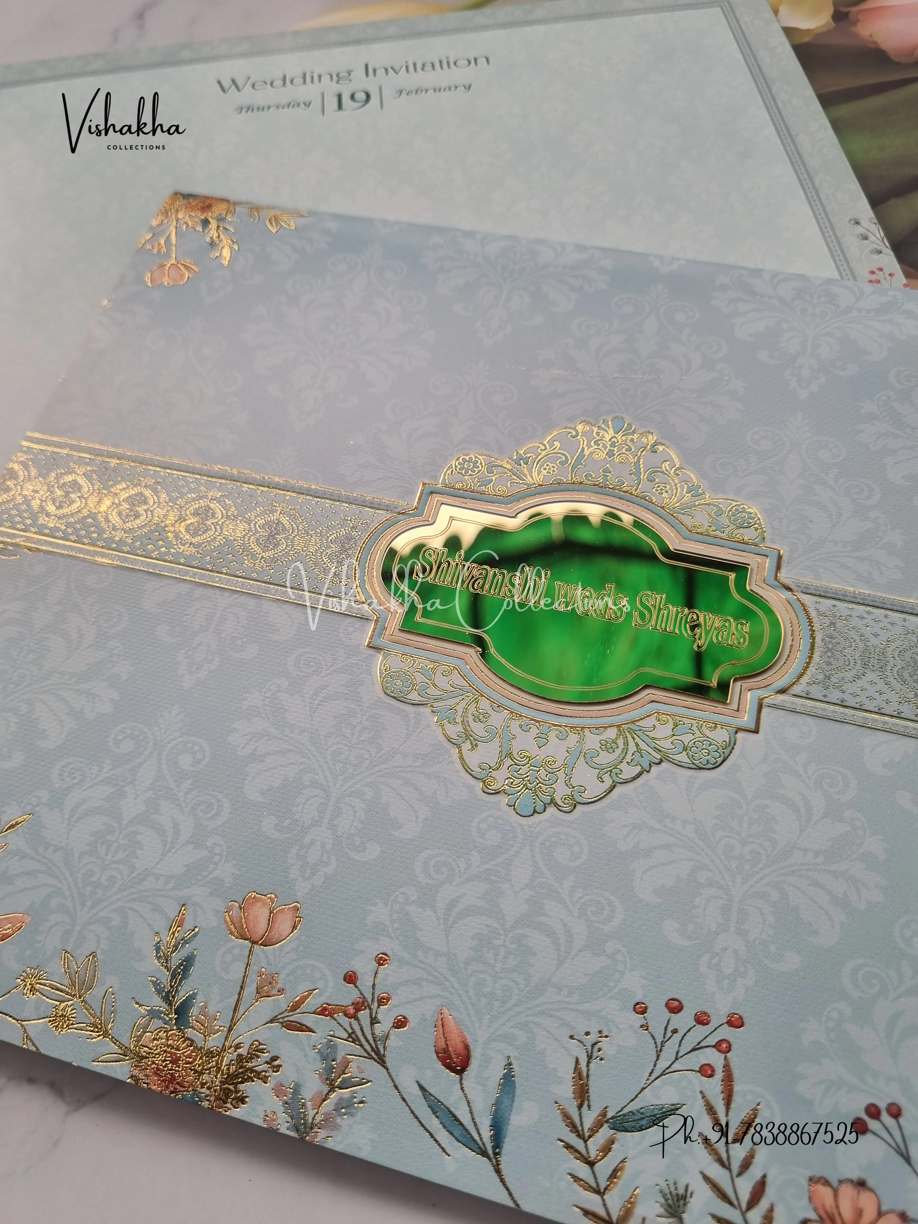 Semi Box Flower Hindu Muslim Christian Sikh invitation Cards EJ-5119 - Image 2