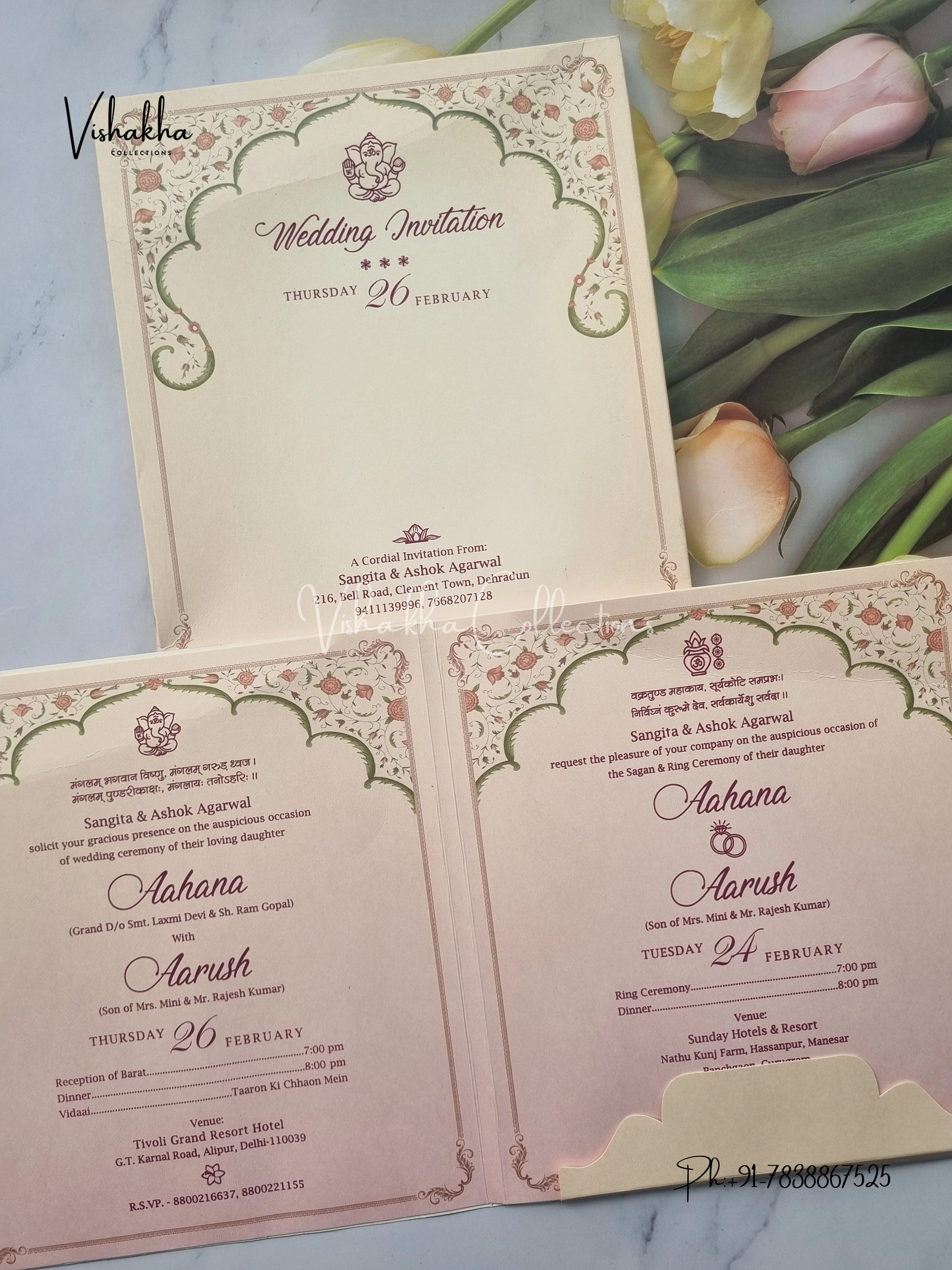 Semi Box Flower Hindu Muslim Christian Sikh invitation Cards EJ-5172 - Image 3