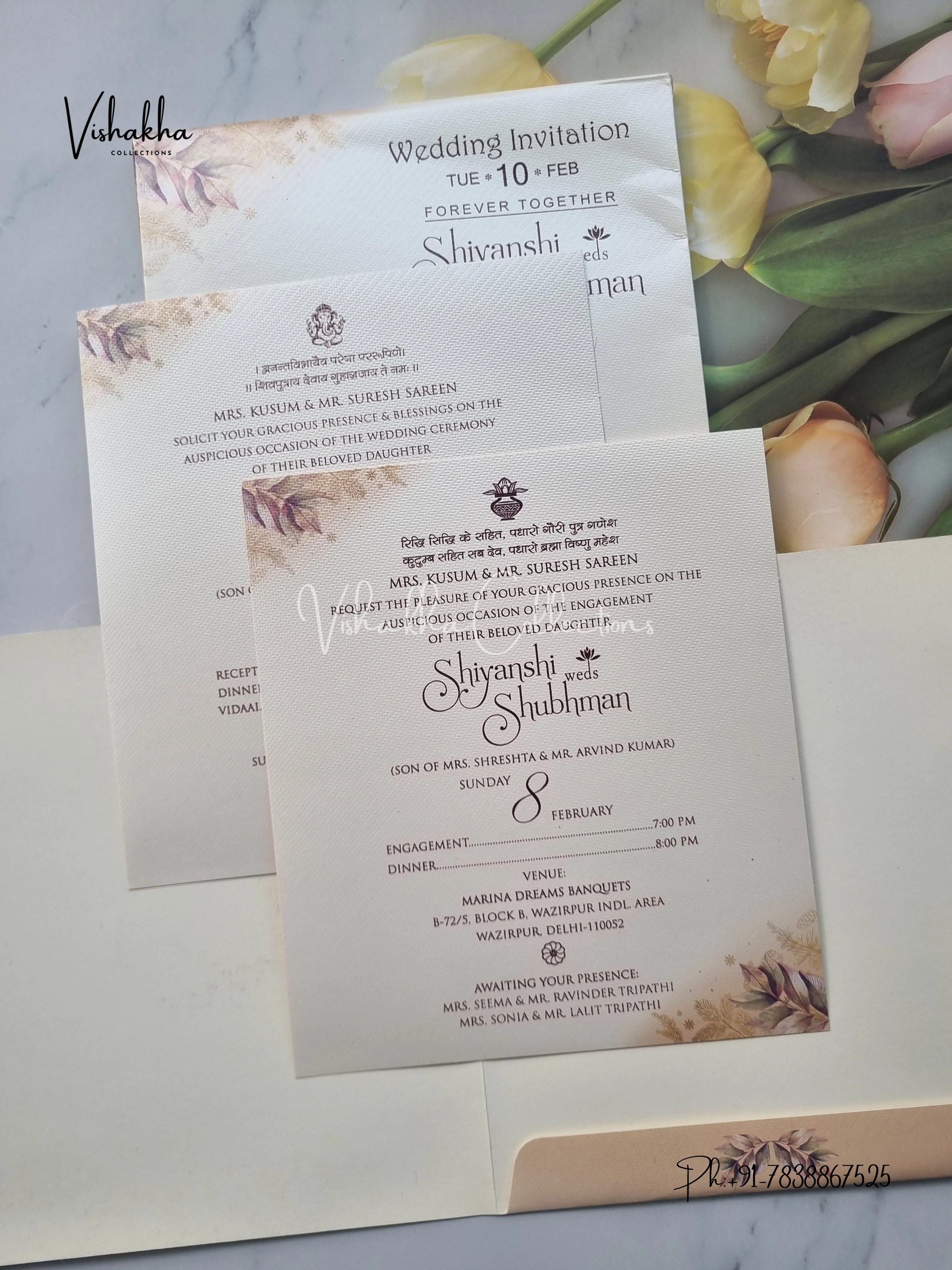 Semi Box Flower Hindu Muslim Christian Sikh invitation Cards EJ-5306 - Image 3