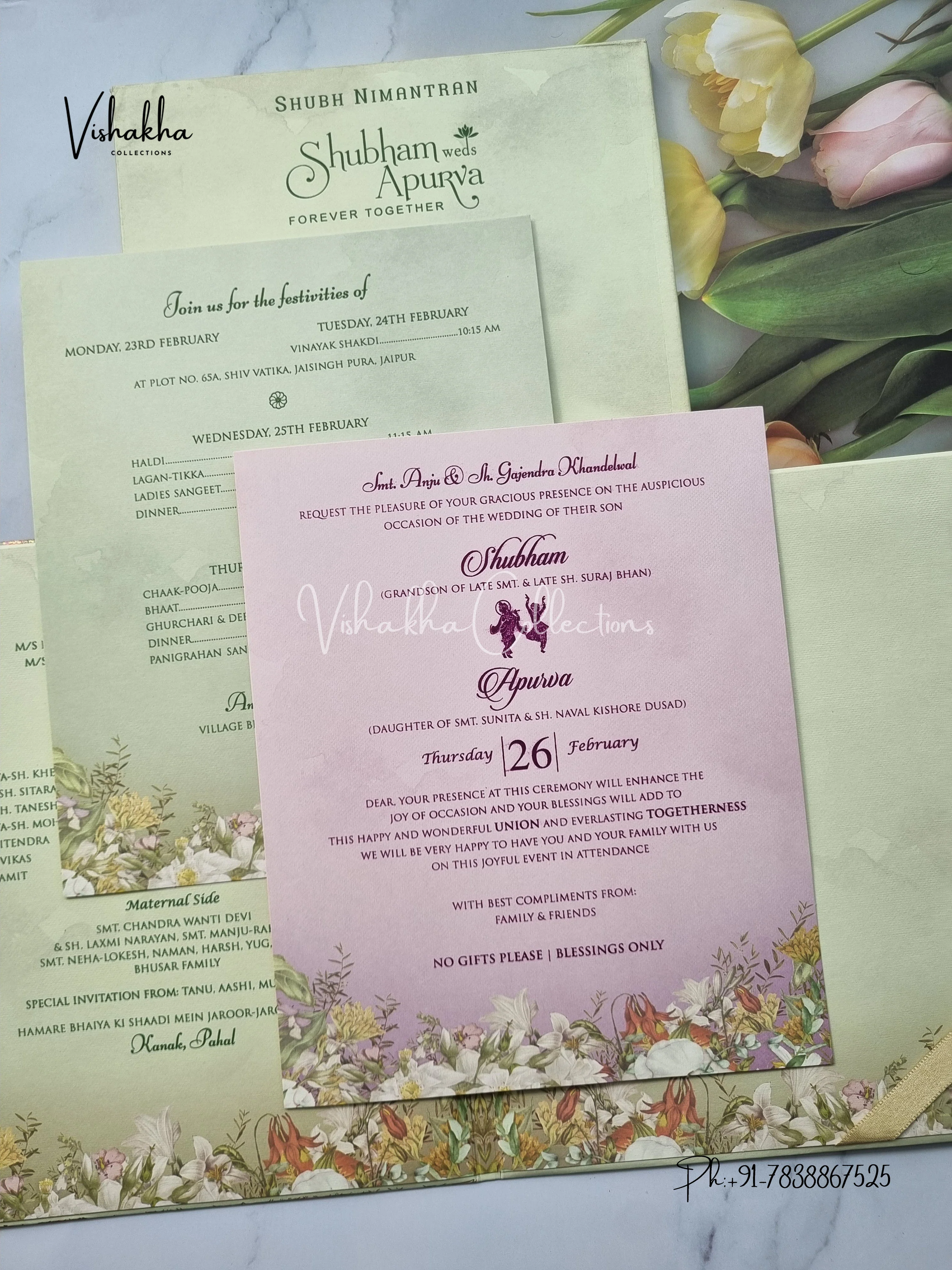 Semi Box Flower Hindu Muslim Christian Sikh Padded invitation Cards EJ-5022 - Image 3
