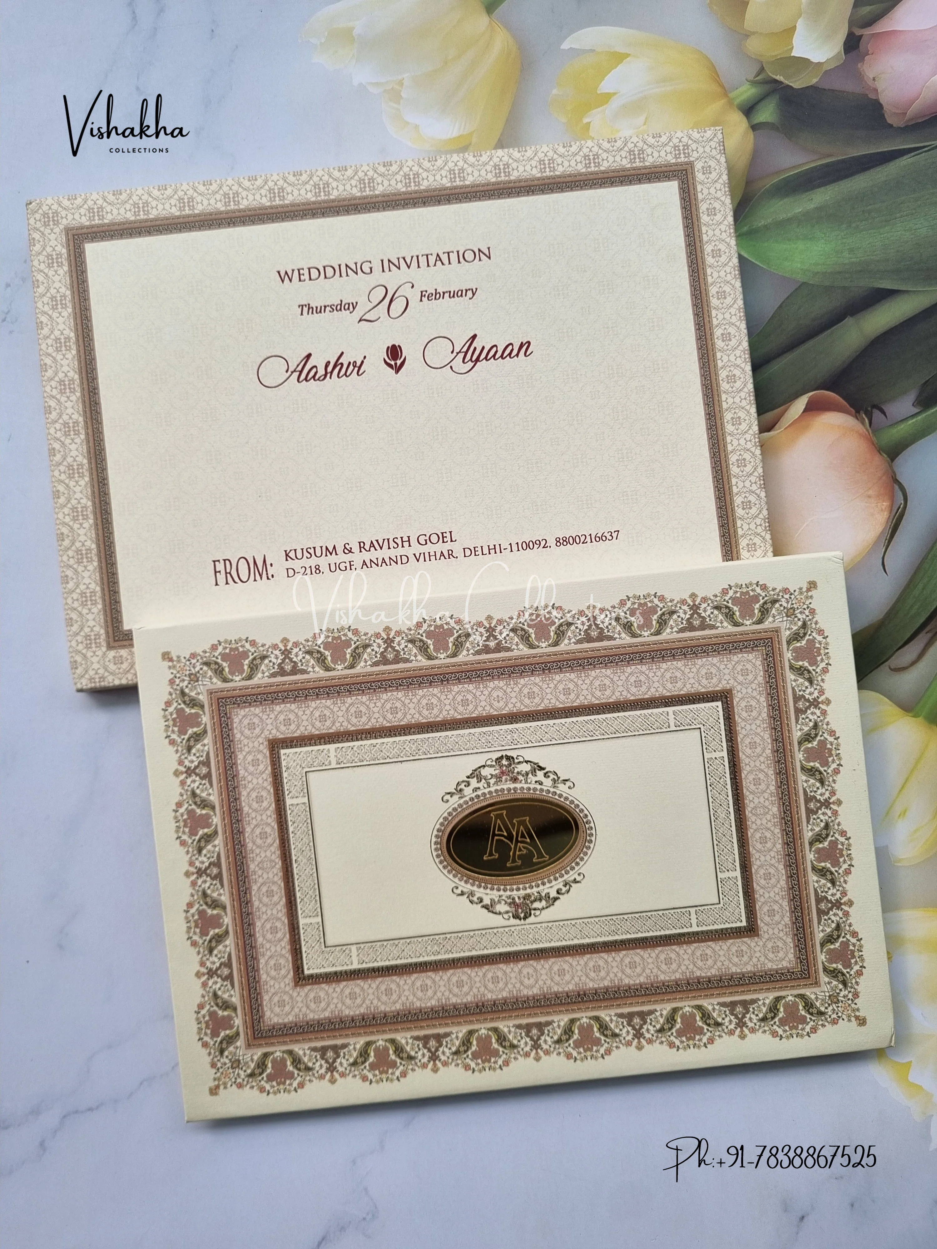 Semi Box Flower Hindu Muslim Christian Sikh Padded invitation Cards EJ-5041