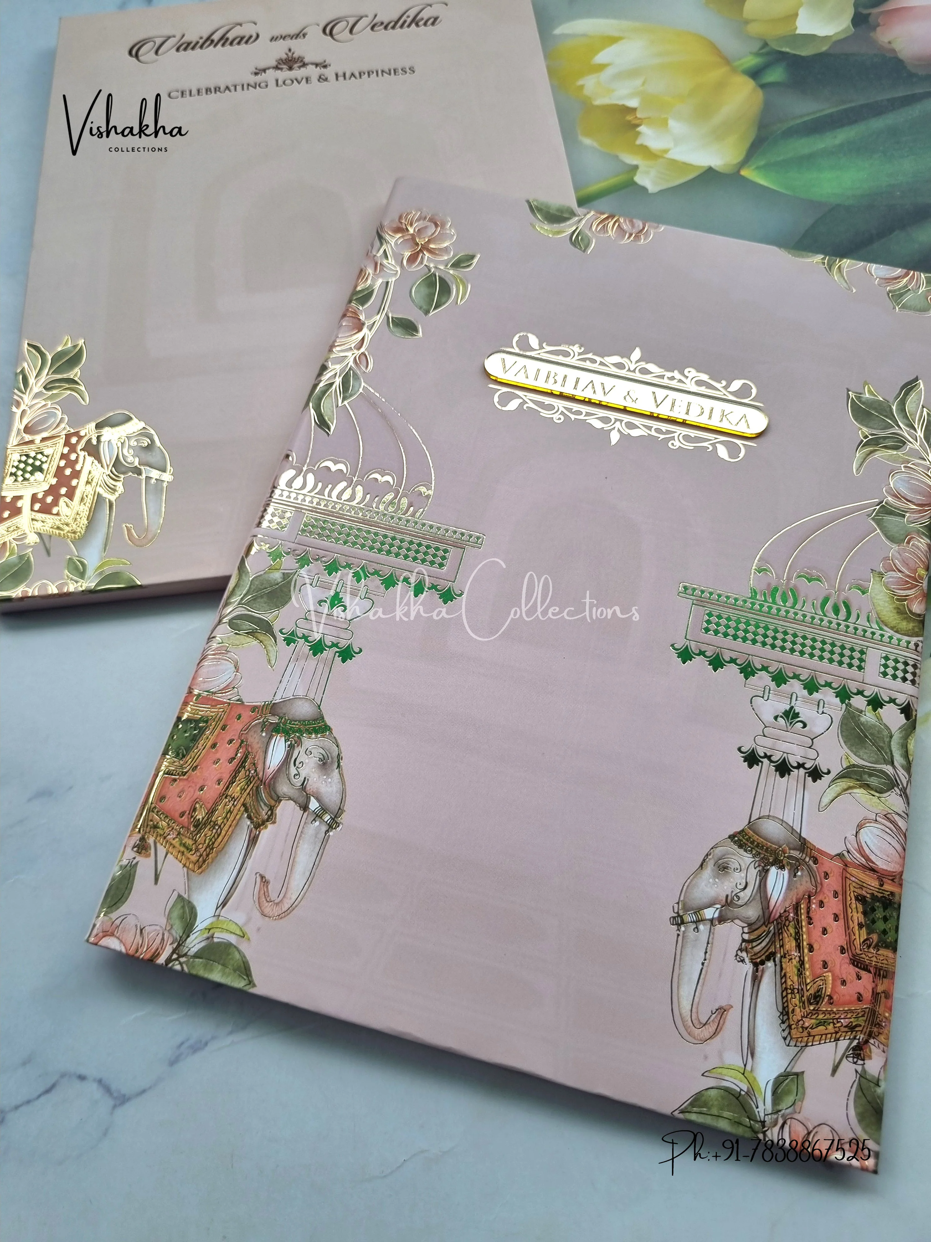 Semi Box Flower Hindu Muslim Christian Sikh pink Colored invitation Cards SK-3516 - Image 2