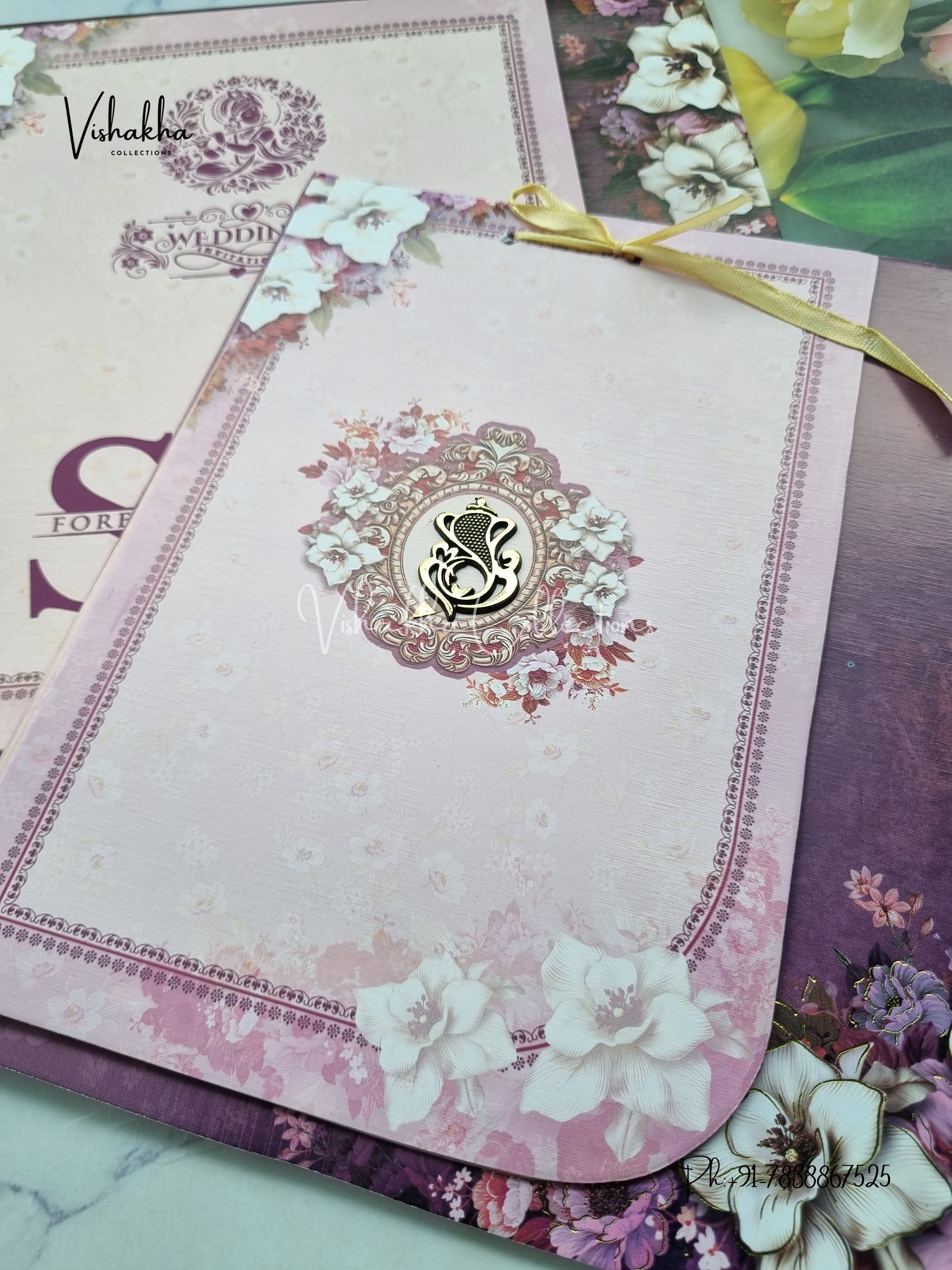 Semi Box Flower Hindu Muslim Christian Sikh Purple Colored invitation Cards NA-1125-19 - Image 2