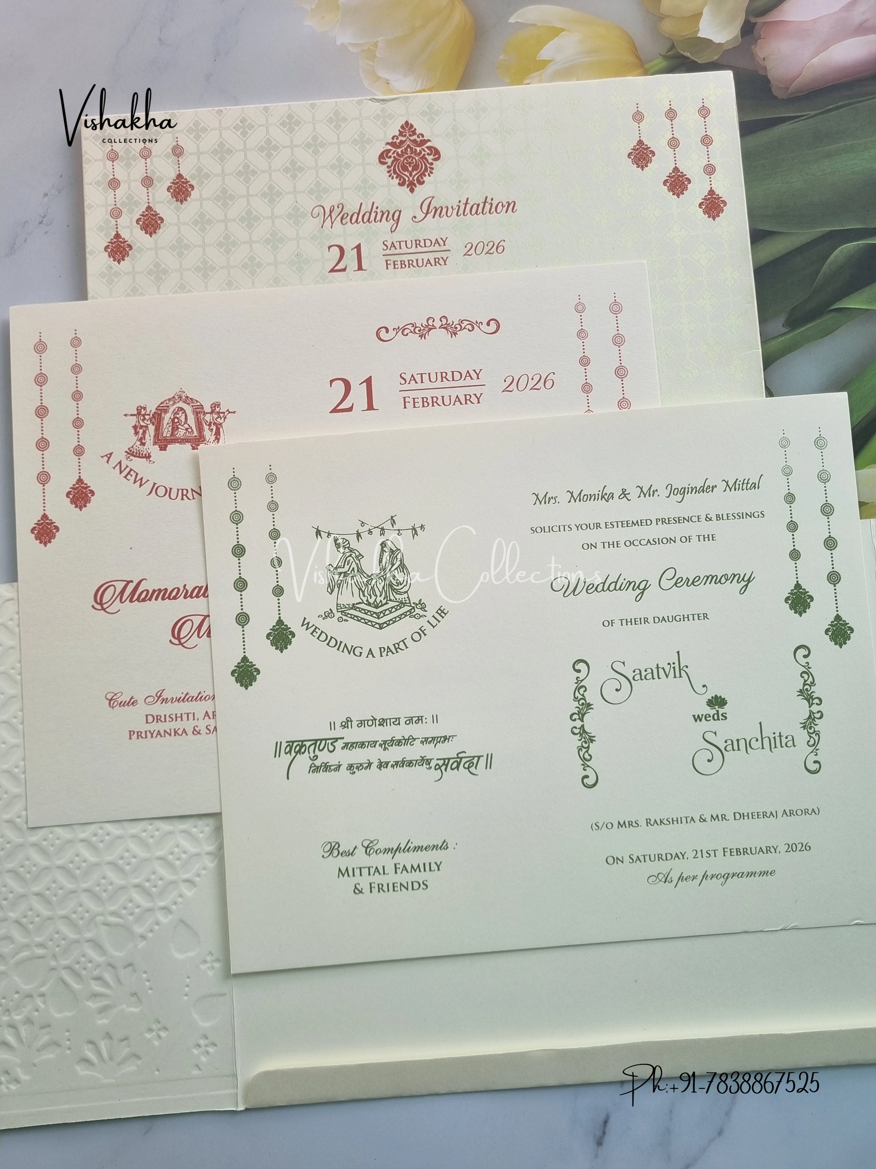 Semi Box Ganesh Ji Double Door Hindu Sikh invitation Cards CR-704P - Image 3
