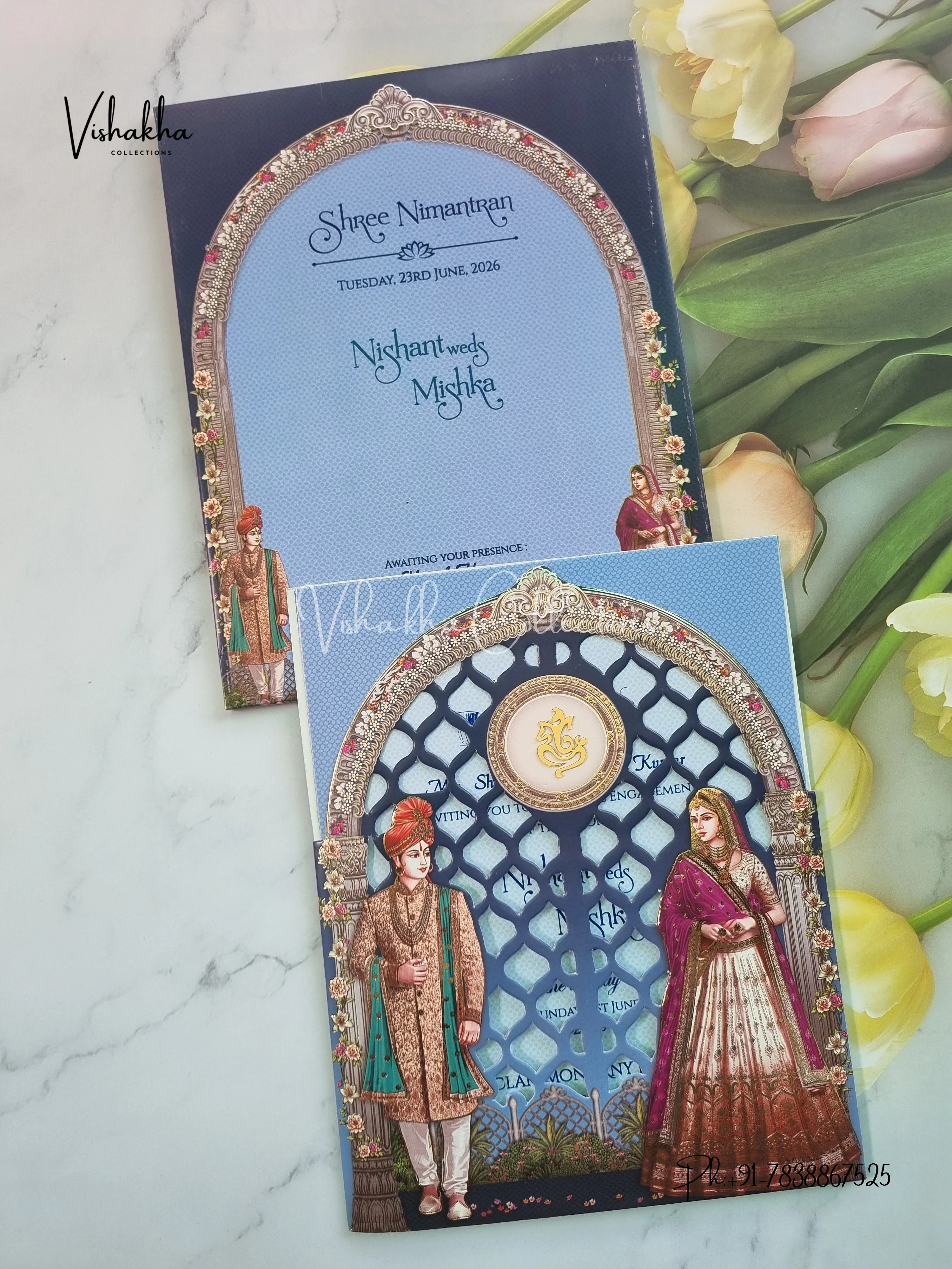 Semi Box Ganesh Ji Dulah Dulhan Hindu Sikh invitation Cards CR-8023