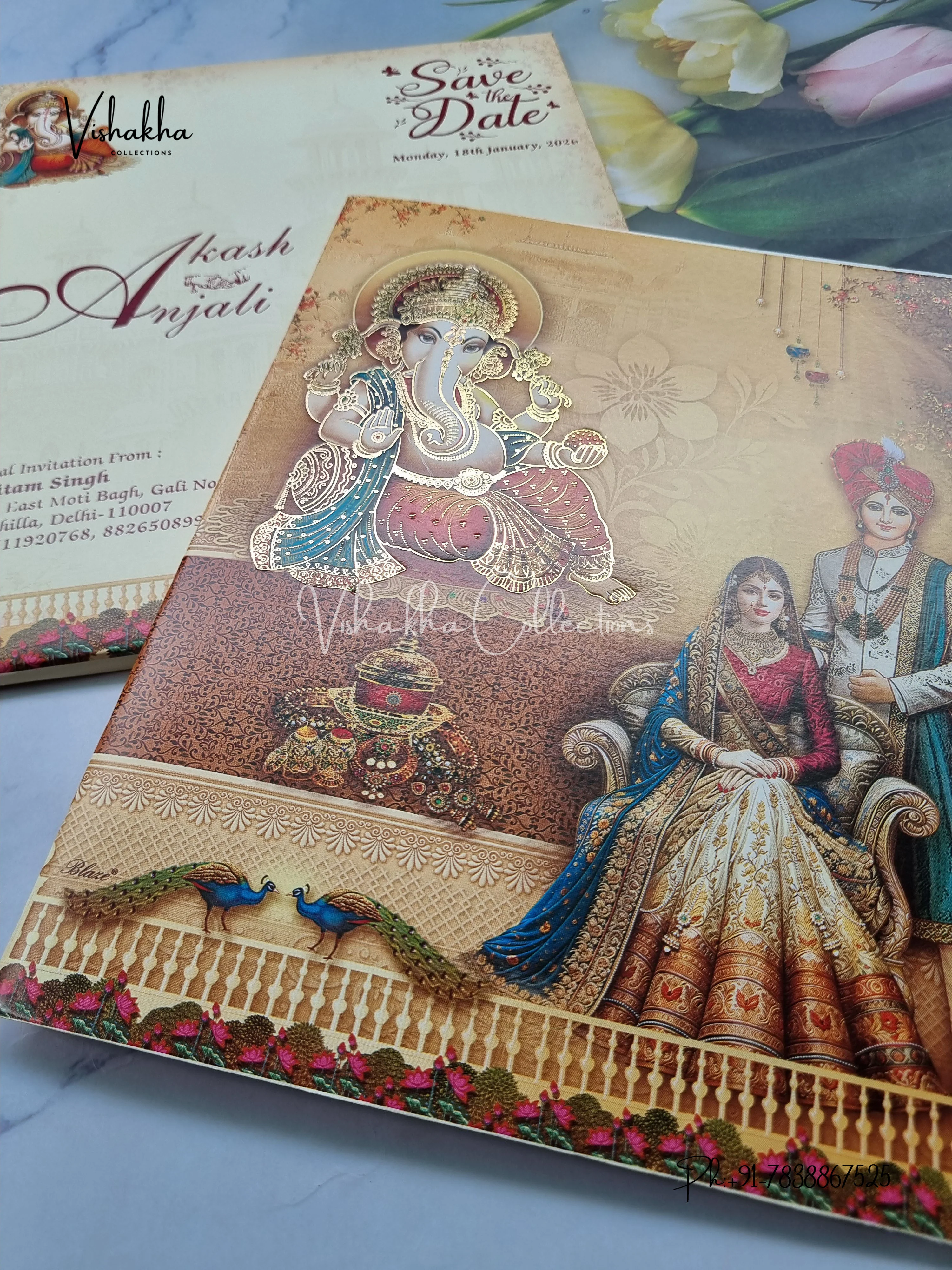 Semi Box Ganesh Ji Dulah Dulhan Hindu Yellow Colored invitation Cards NA-1125-28 - Image 2