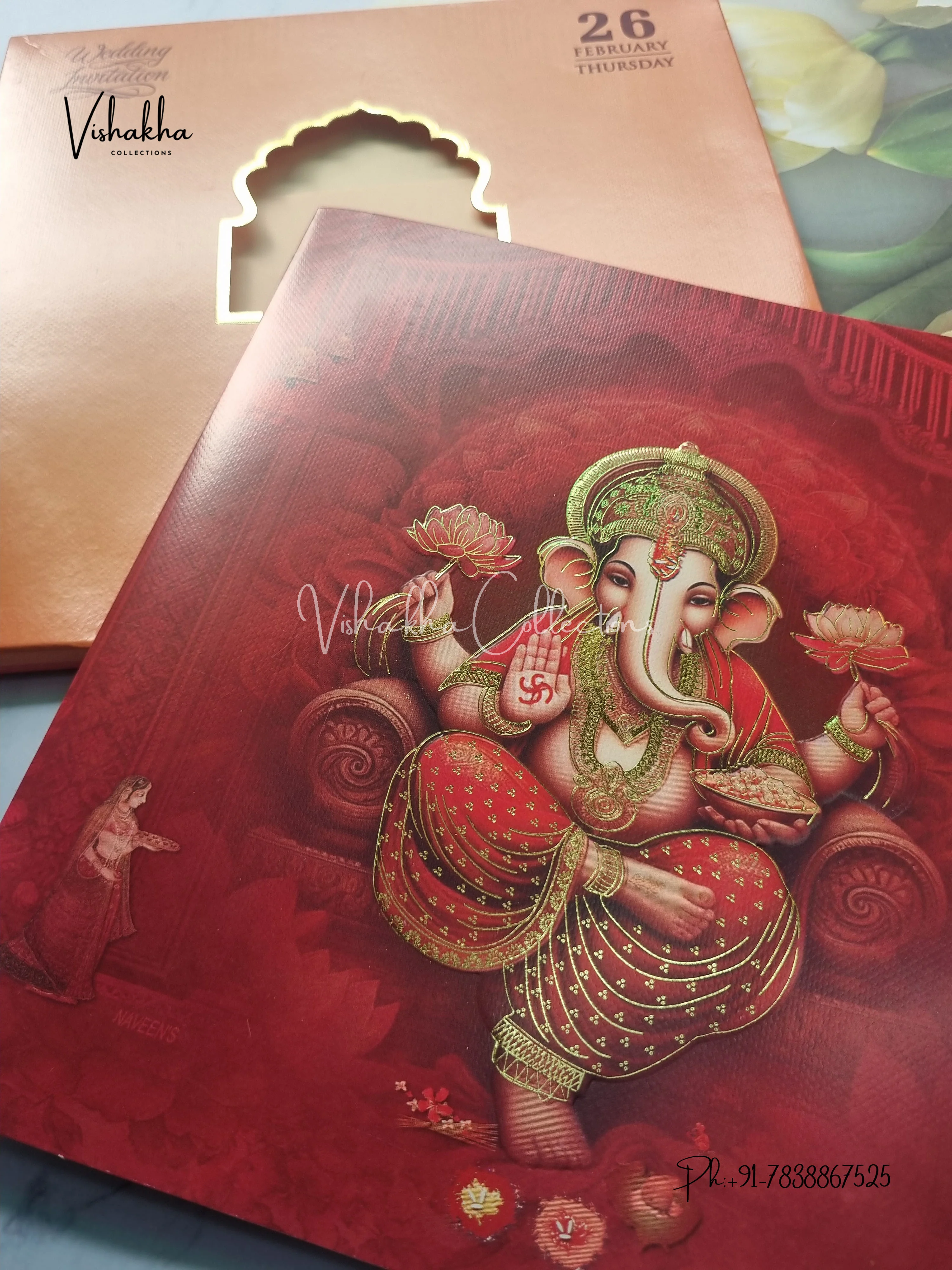 Semi Box Ganesh Ji Hindu invitation Cards EJ-5145 - Image 2
