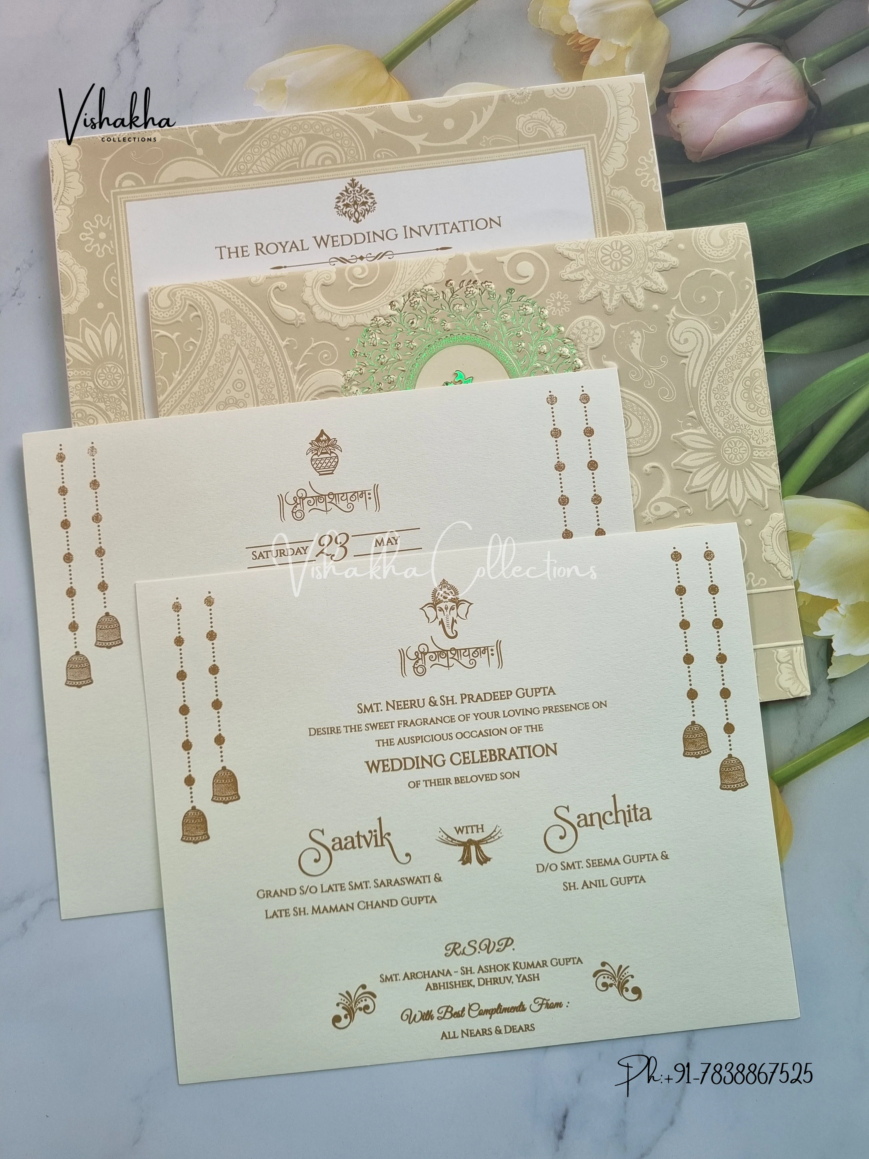 Semi Box Ganesh Ji Hindu Sikh invitation Cards CR-520C - Image 3
