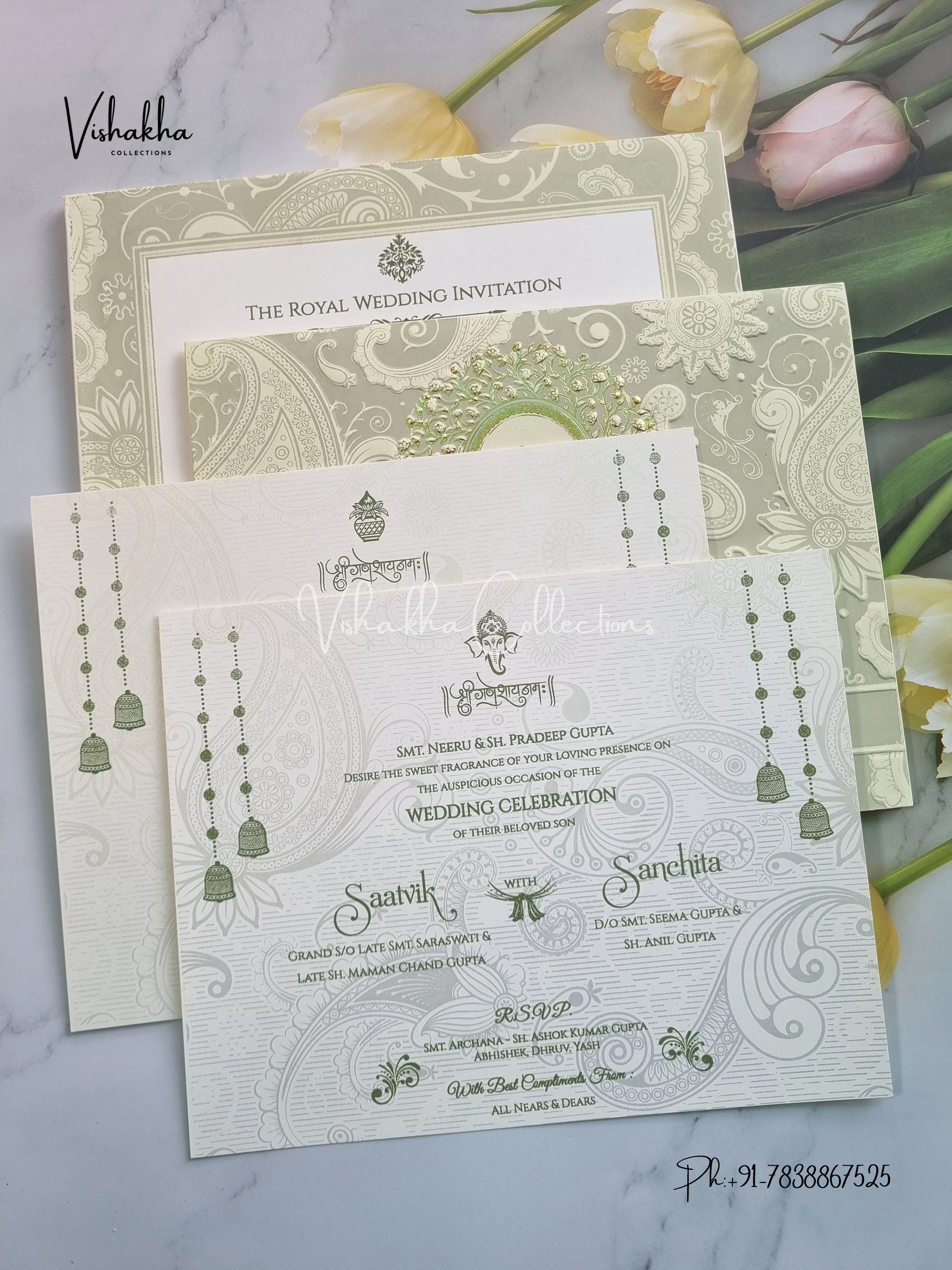 Semi Box Ganesh Ji Hindu Sikh invitation Cards CR-520G - Image 3