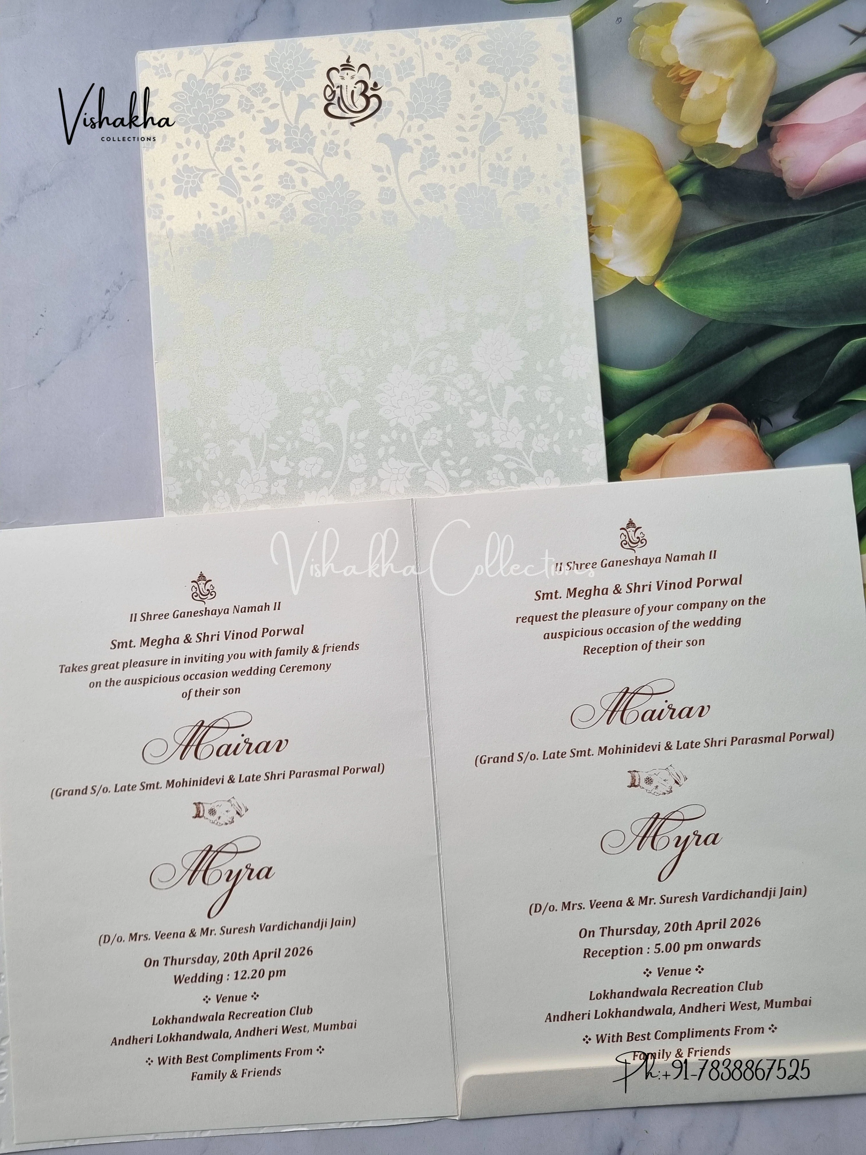 Semi Box Ganesh Ji Hindu white Colored invitation Cards SK-3498 - Image 3