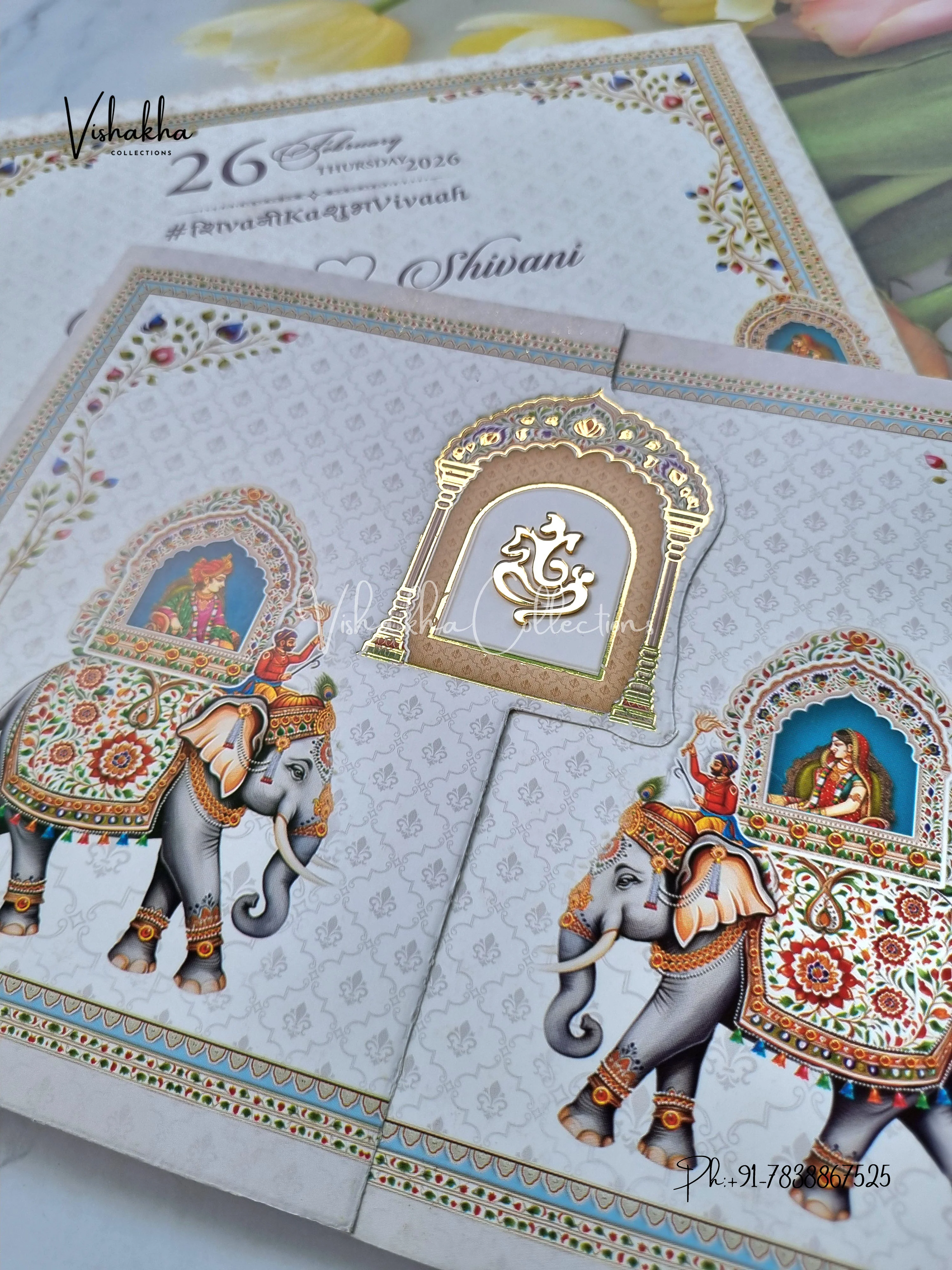 Semi Box Hathi Dulah Dulhan Hindu Sikh invitation Cards ATS-5273 - Image 2