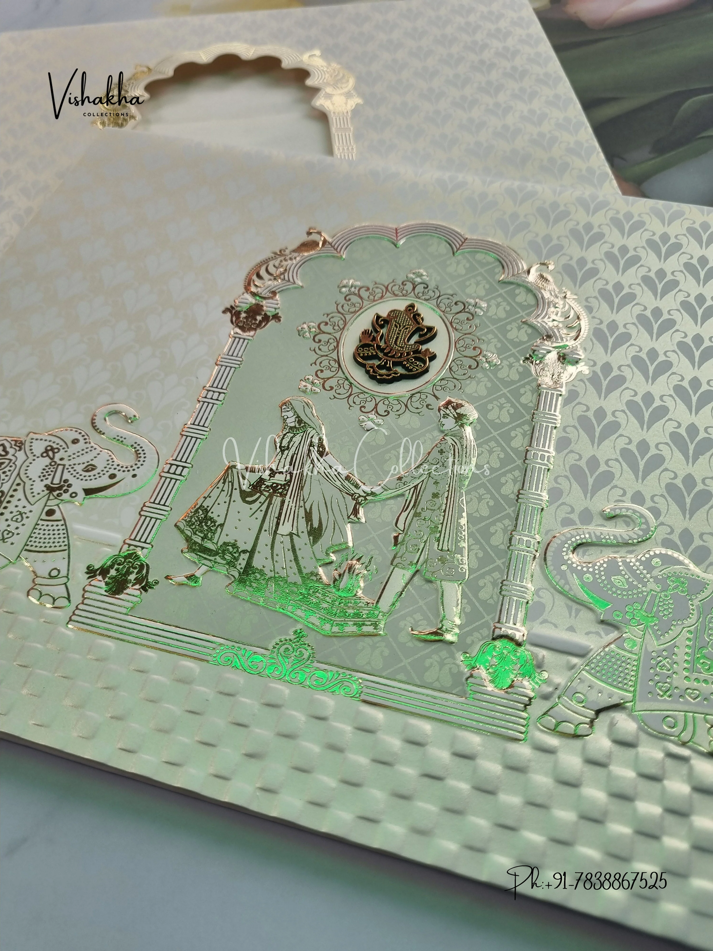 Semi Box Hathi Dulah Dulhan Hindu Sikh invitation Cards CR-701B-1 - Image 2