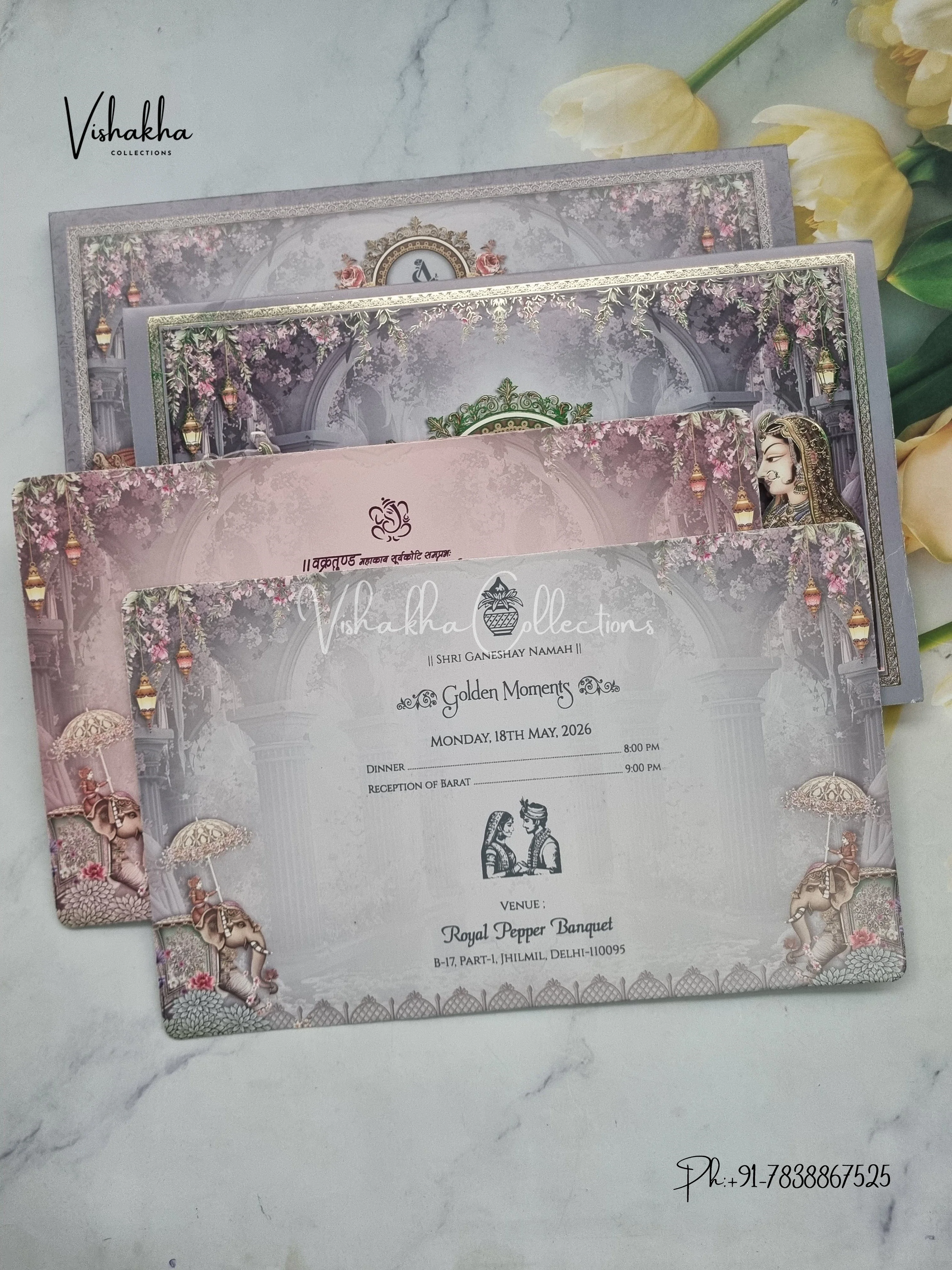 Semi Box Hathi Dulah Dulhan Hindu Sikh invitation Cards CR-7071 - Image 3