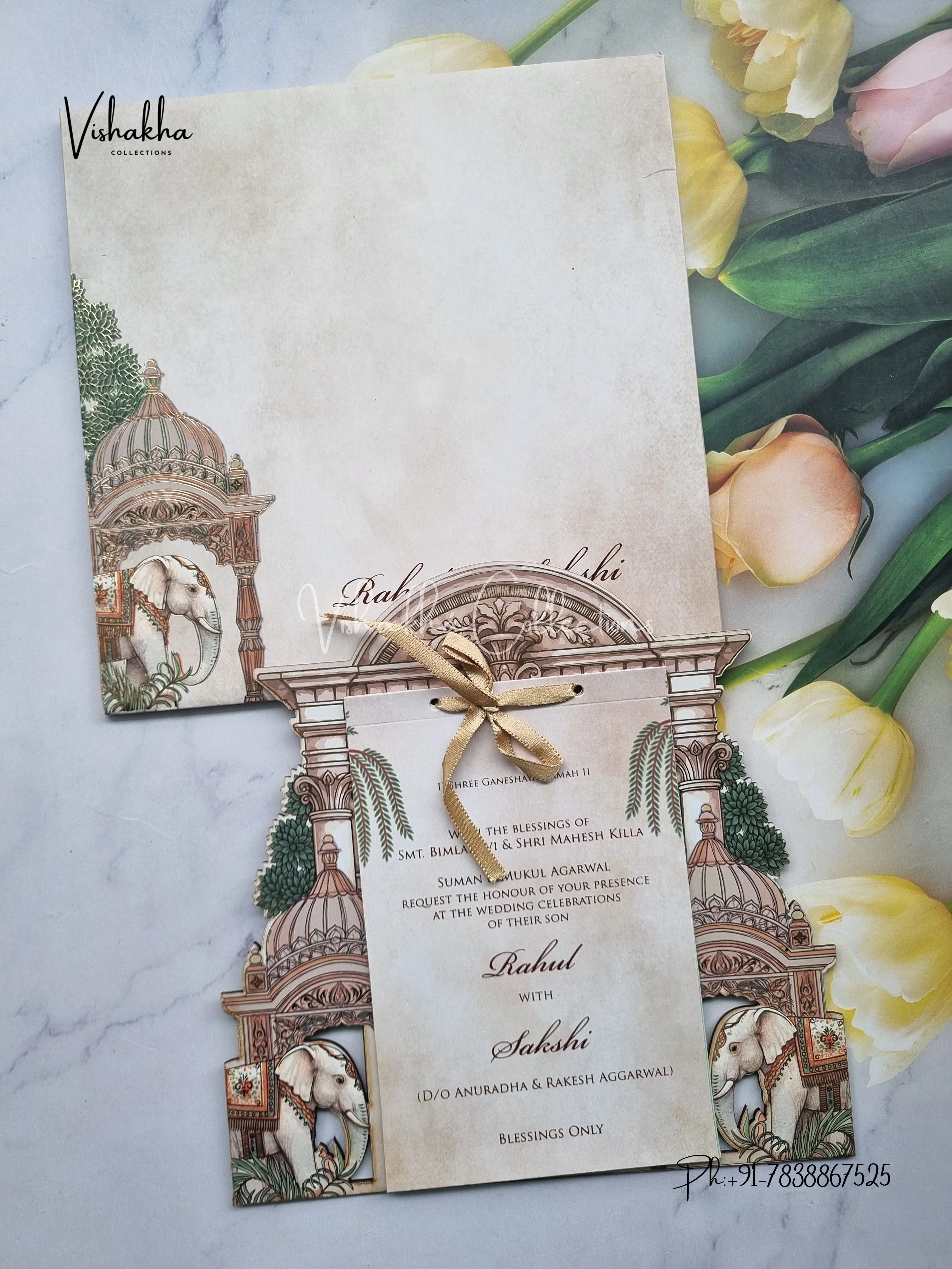 Semi Box Hathi Hindu Muslim Christian Sikh MDF Board Laser Cut grey Colored invitation Cards SK-3476