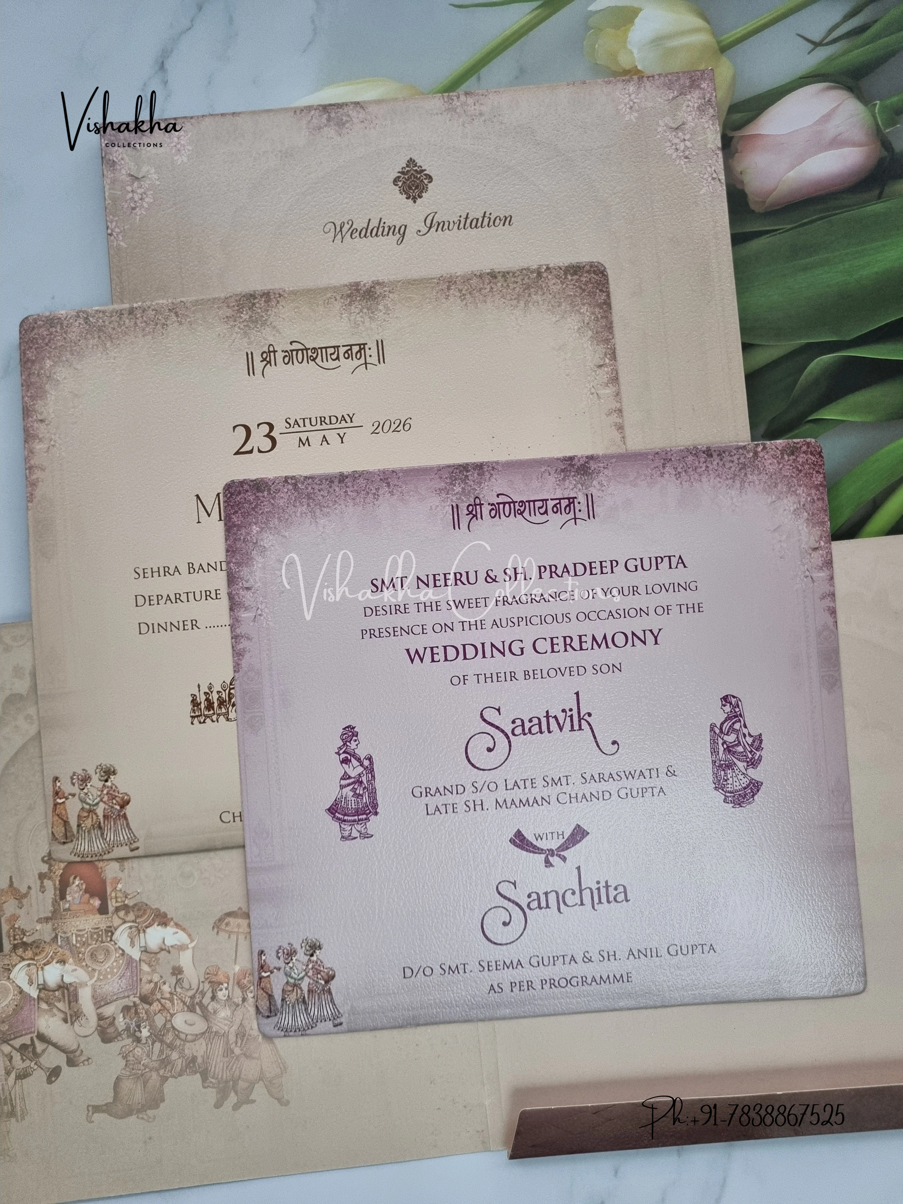 Semi Box Hathi Hindu Sikh invitation Cards CR-5081 - Image 3