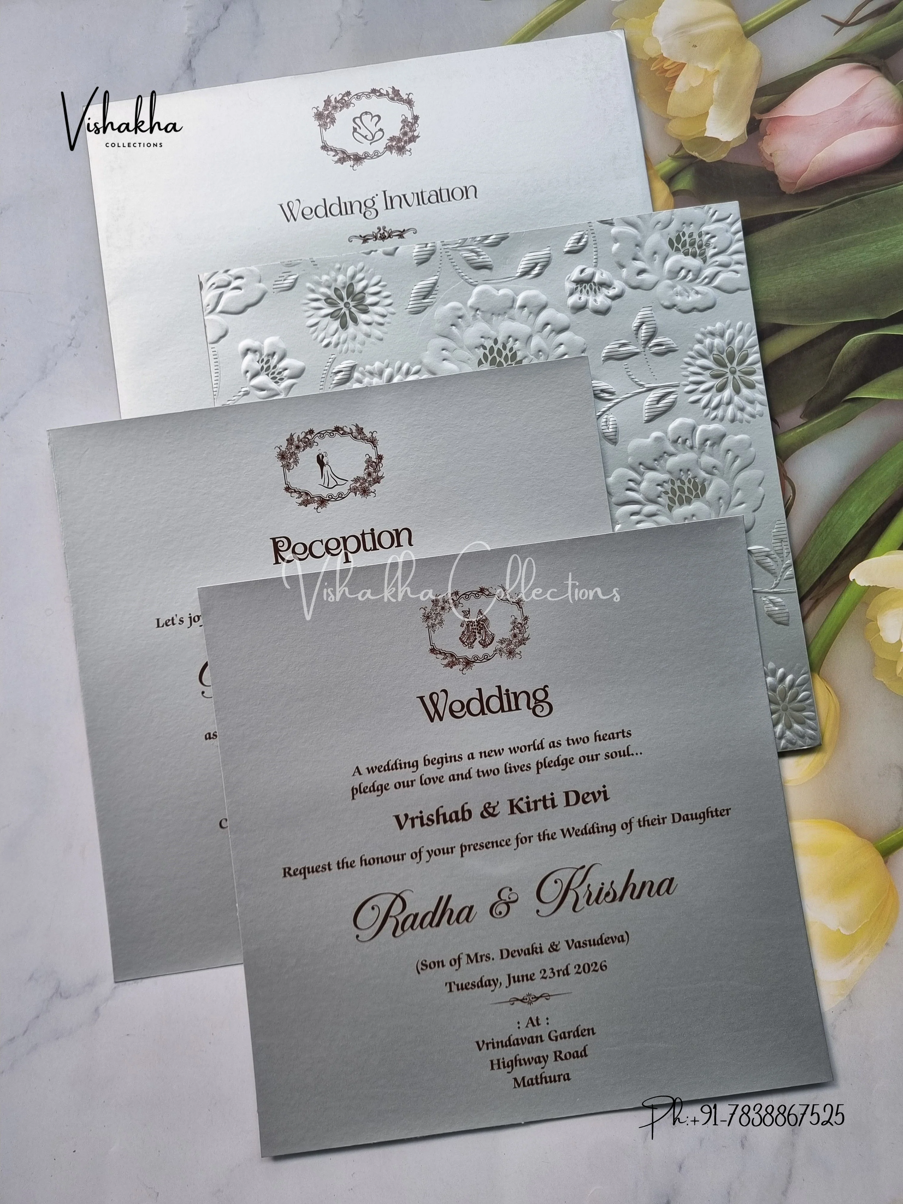 Semi Box Hindu Muslim Christian Sikh Colored invitation Cards SN-28 - Image 3
