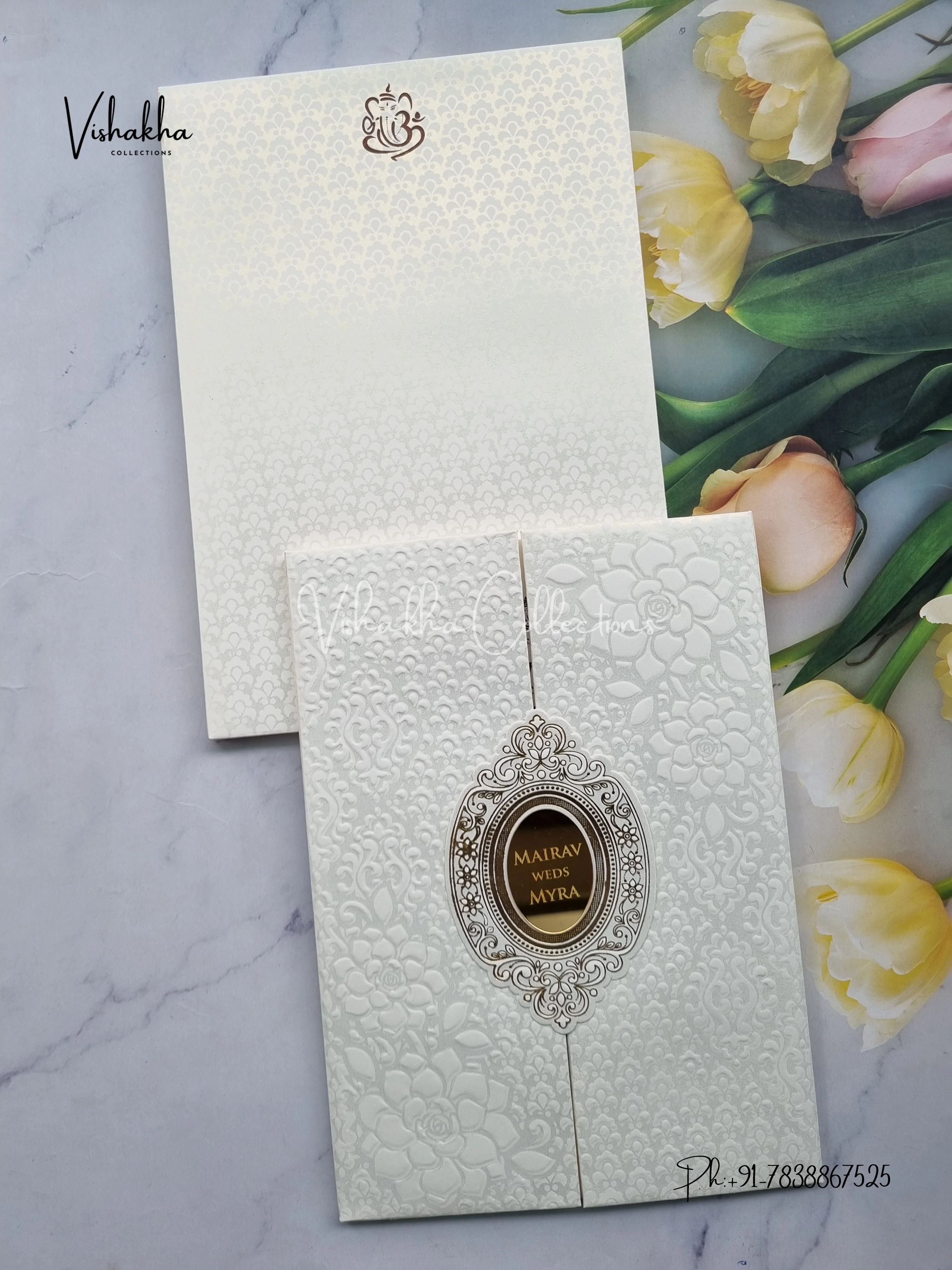 Semi Box Hindu Muslim Christian Sikh Padded white Colored invitation Cards SK-3432