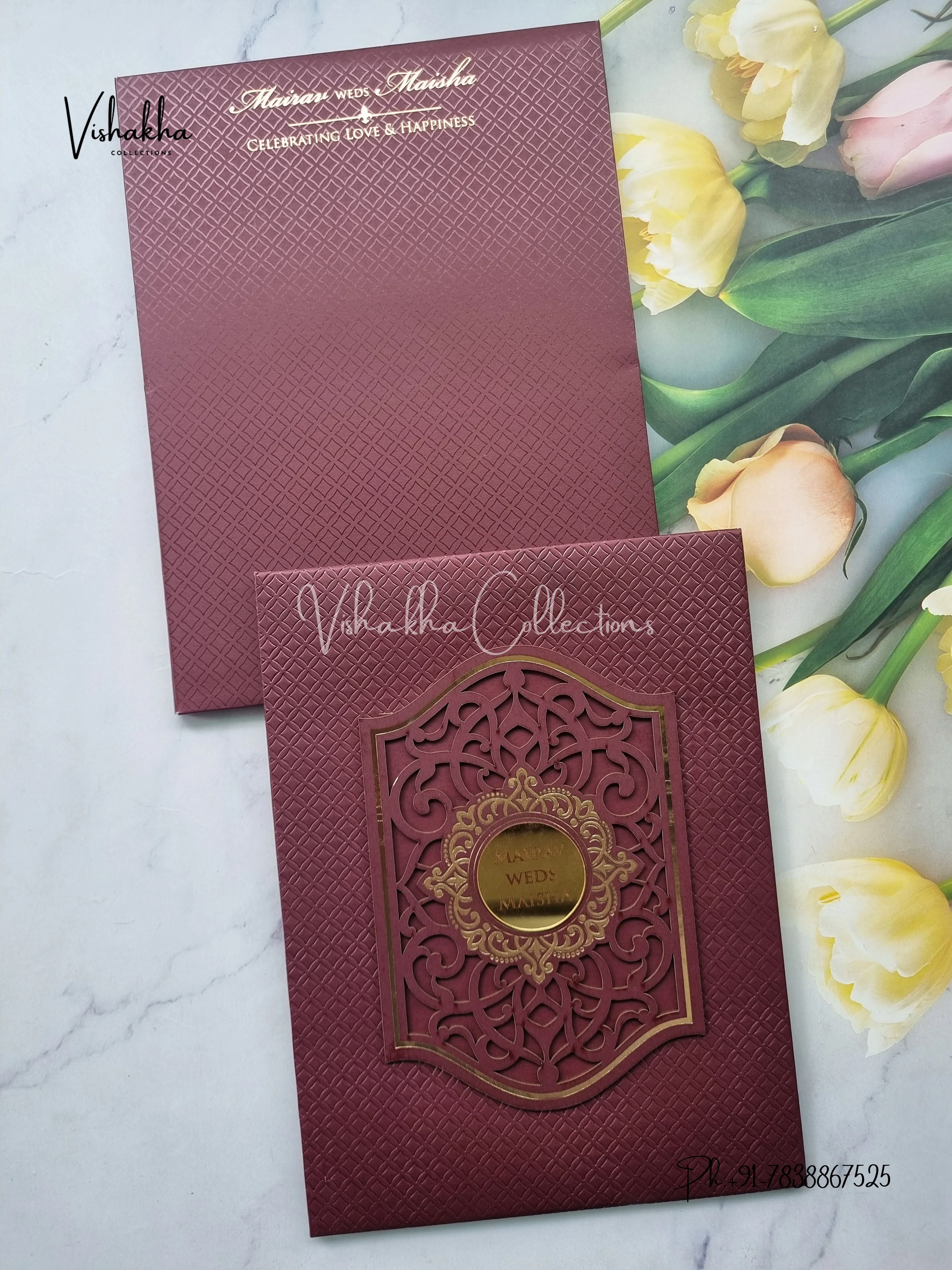 Semi Box Hindu Muslim Christian Sikh Padded wine Colored invitation Cards SK-3540