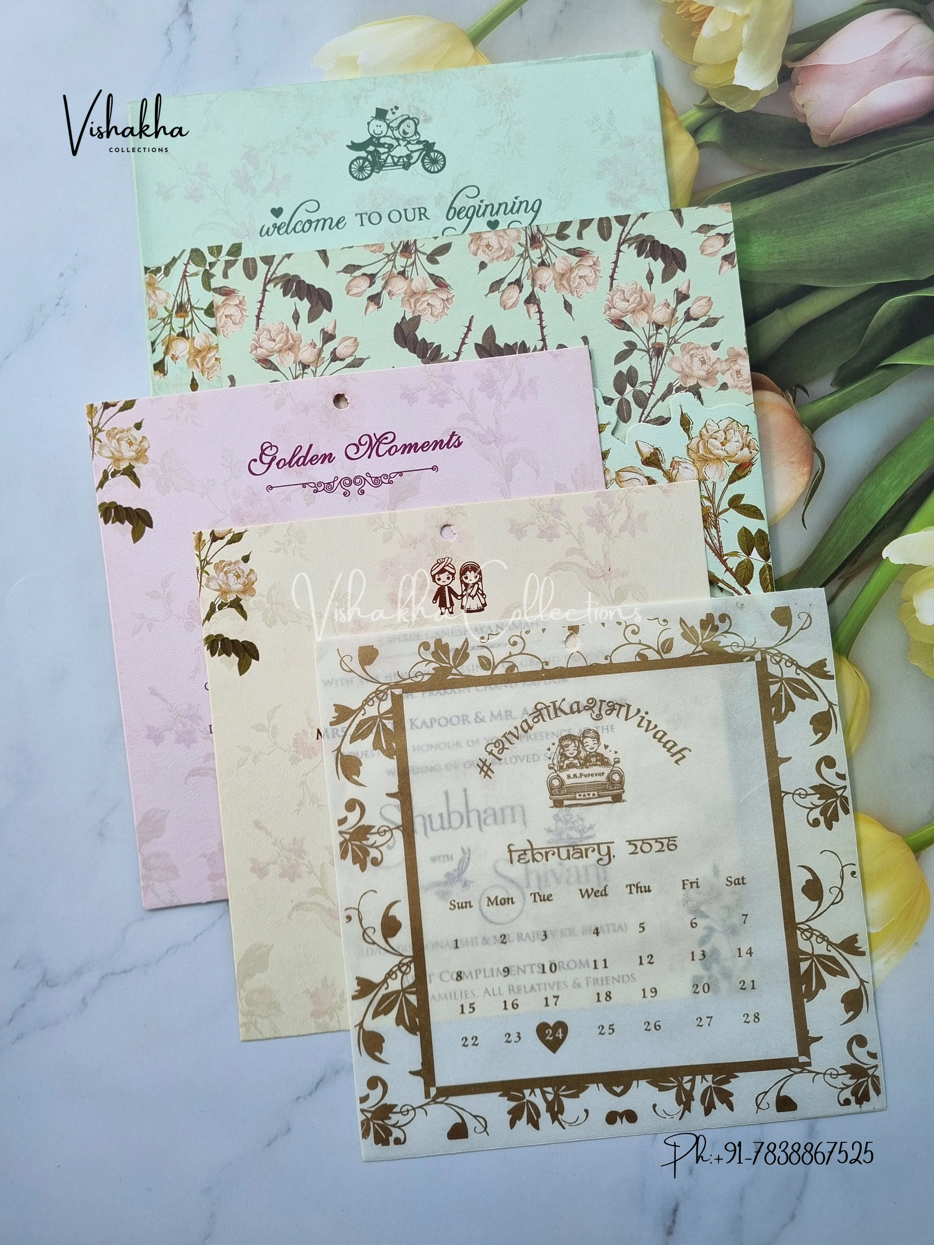 Semi Box Hindu Muslim Christian Sikh Vellum Paper invitation Cards ATS-1814 - Image 3
