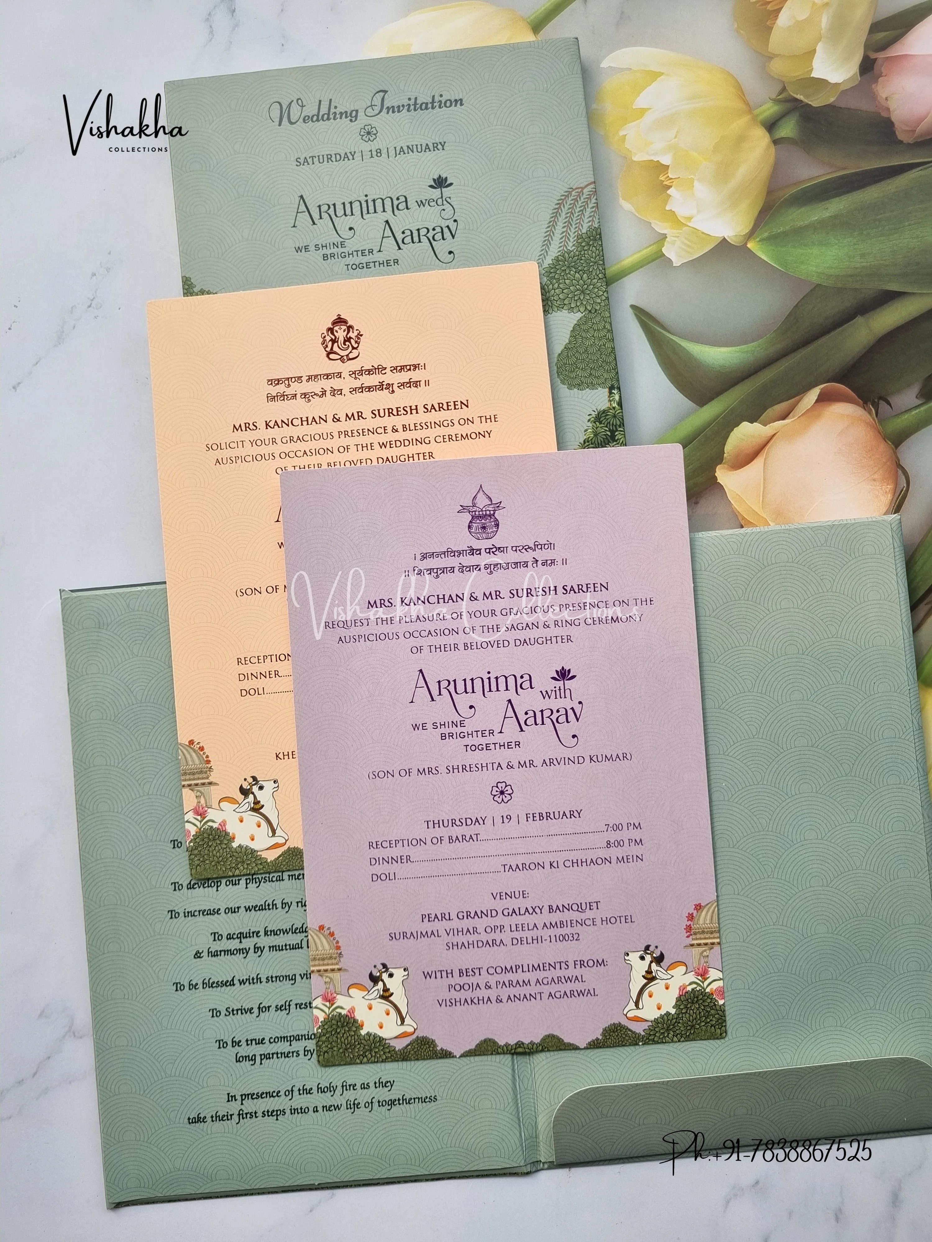 Semi Box Hindu Padded invitation Cards EJ-5031 - Image 3