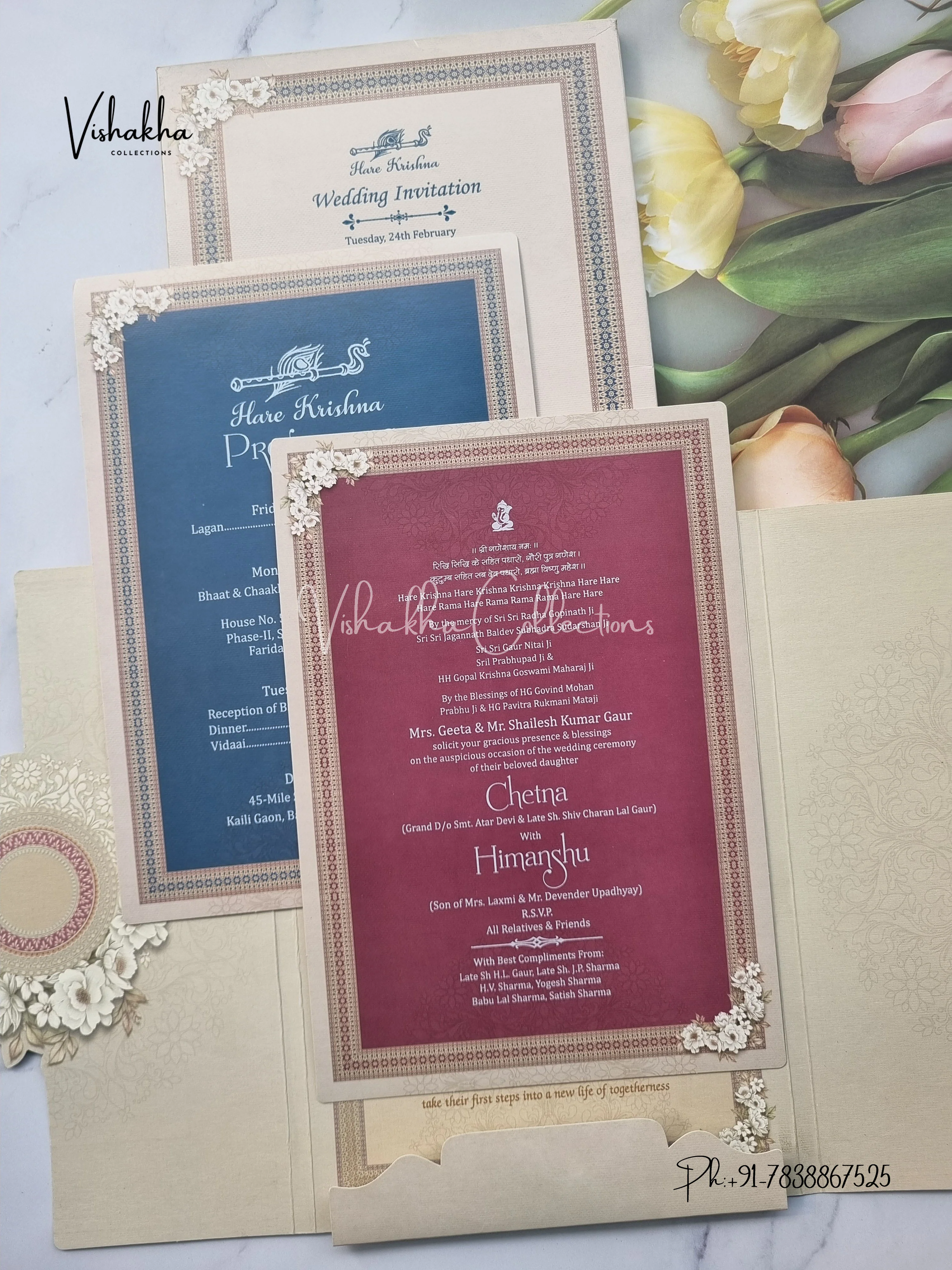 Semi Box Mandala Flower Double Door Hindu Muslim Christian Sikh invitation Cards EJ-5128 - Image 3