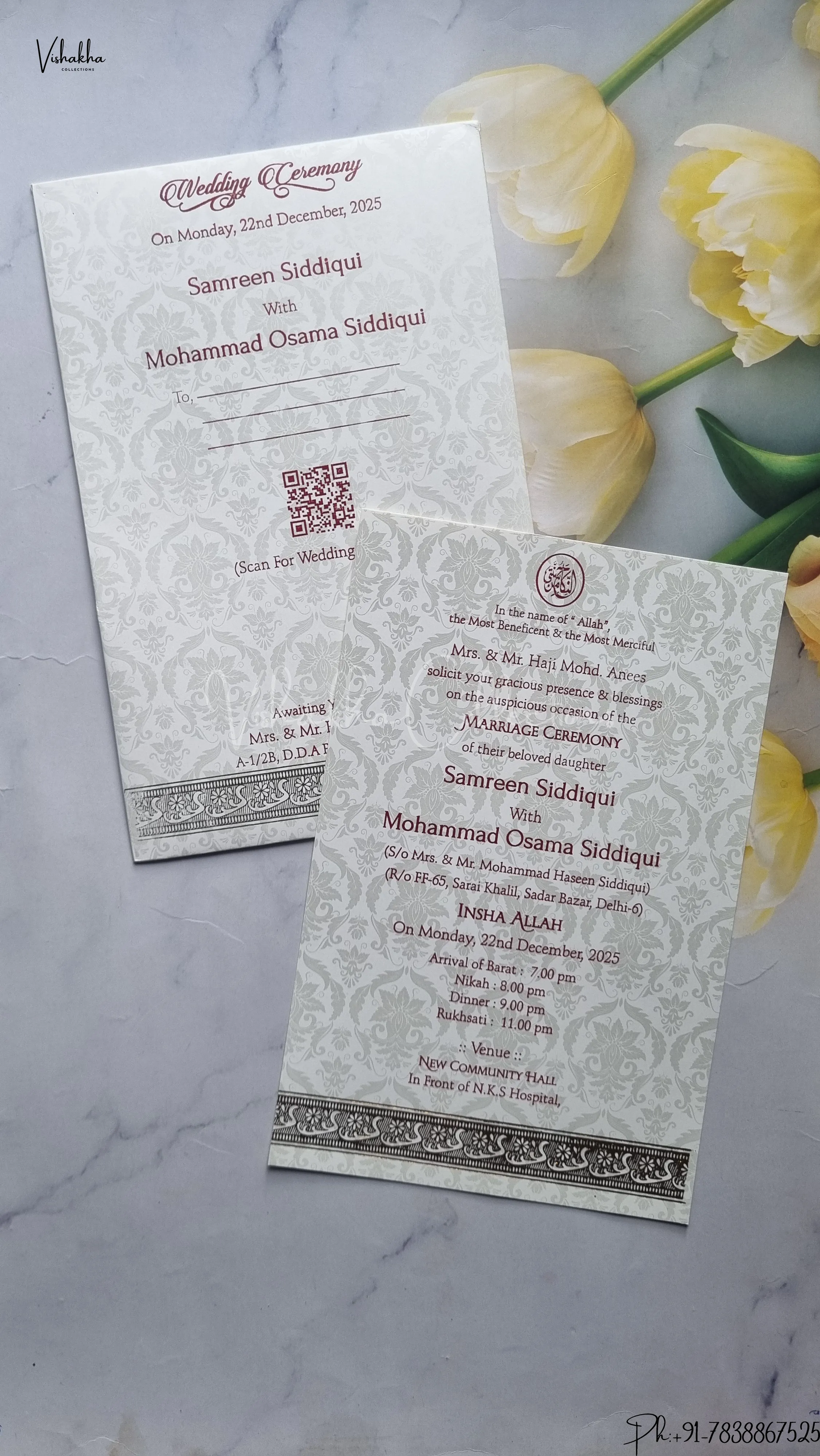 Single Insert Hindu Muslim Christian Jain Sikh wedding invitation Cards SCH-UN002 - Image 2