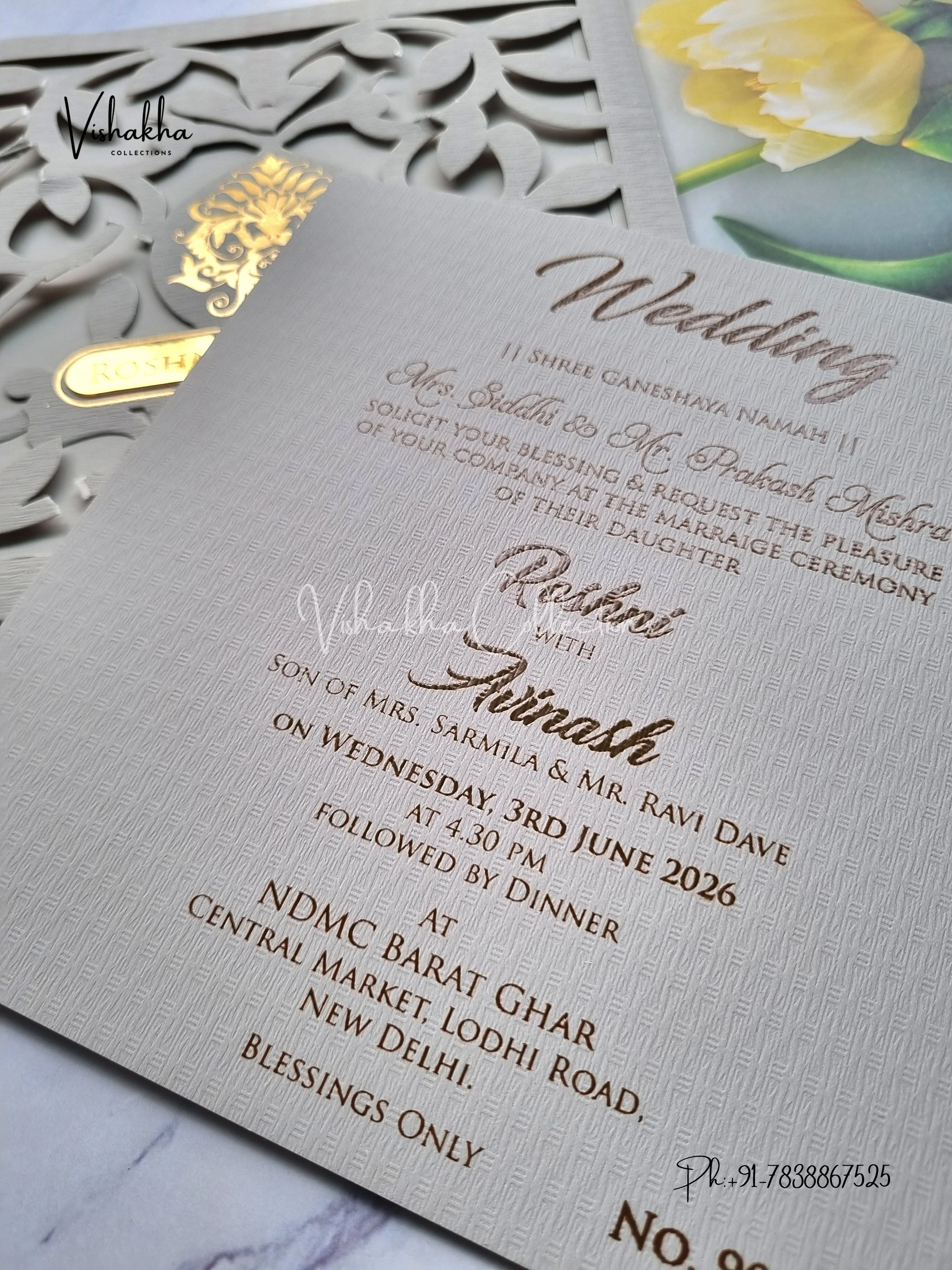 Single Insert Hindu Muslim Christian Sikh Laser Cut Colored invitation Cards LN-904 - Image 2