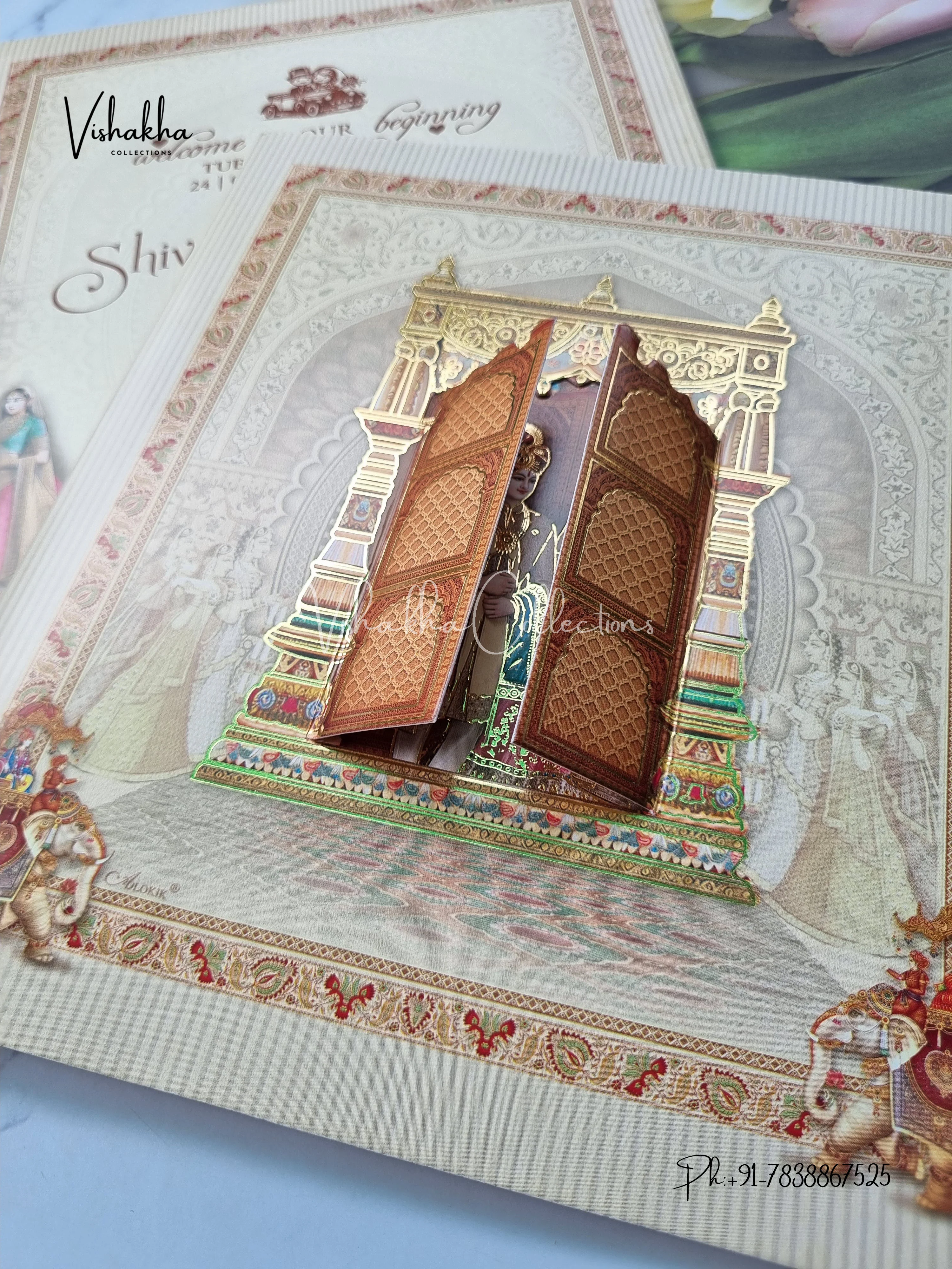 Unique Concept Semi Box Dulah Dulhan Double Door Hindu Sikh invitation Cards ATS-5201 - Image 2