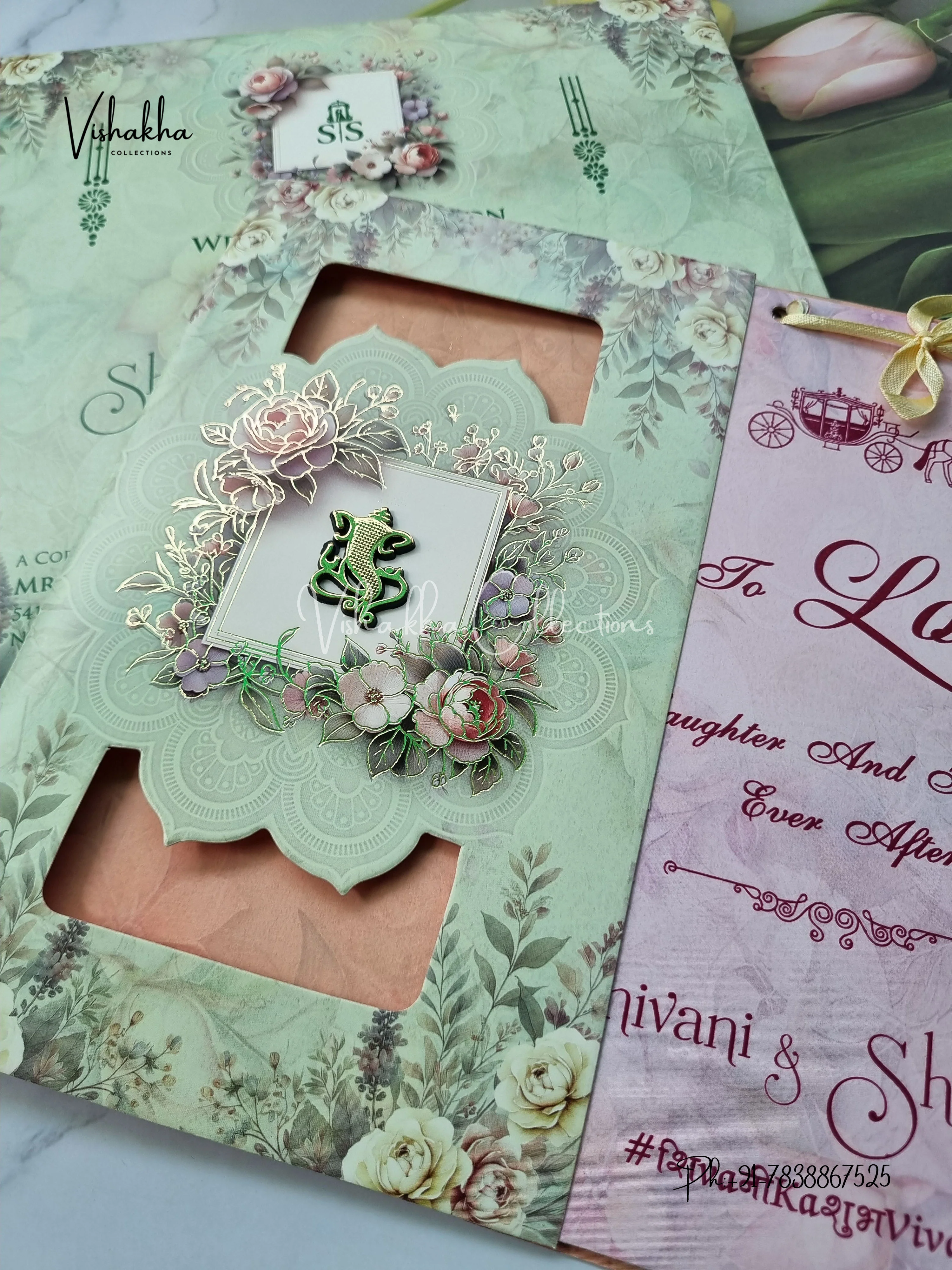 Unique Concept Semi Box Flower Hindu Muslim Christian Sikh invitation Cards ATS-4222 - Image 2