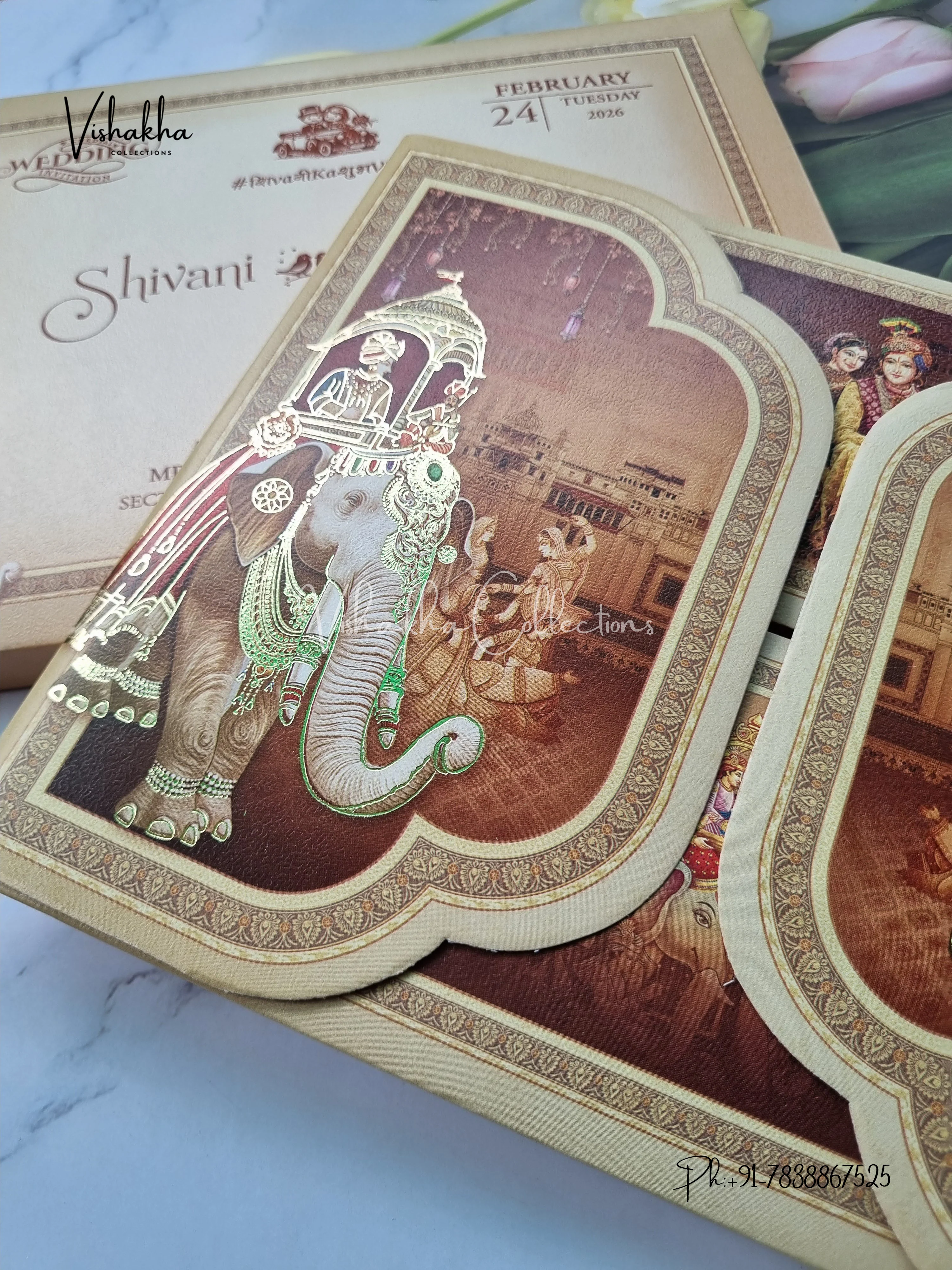 Unique Concept Semi Box Hathi Dulah Dulhan Double Door Hindu Sikh invitation Cards ATS-5235 - Image 2